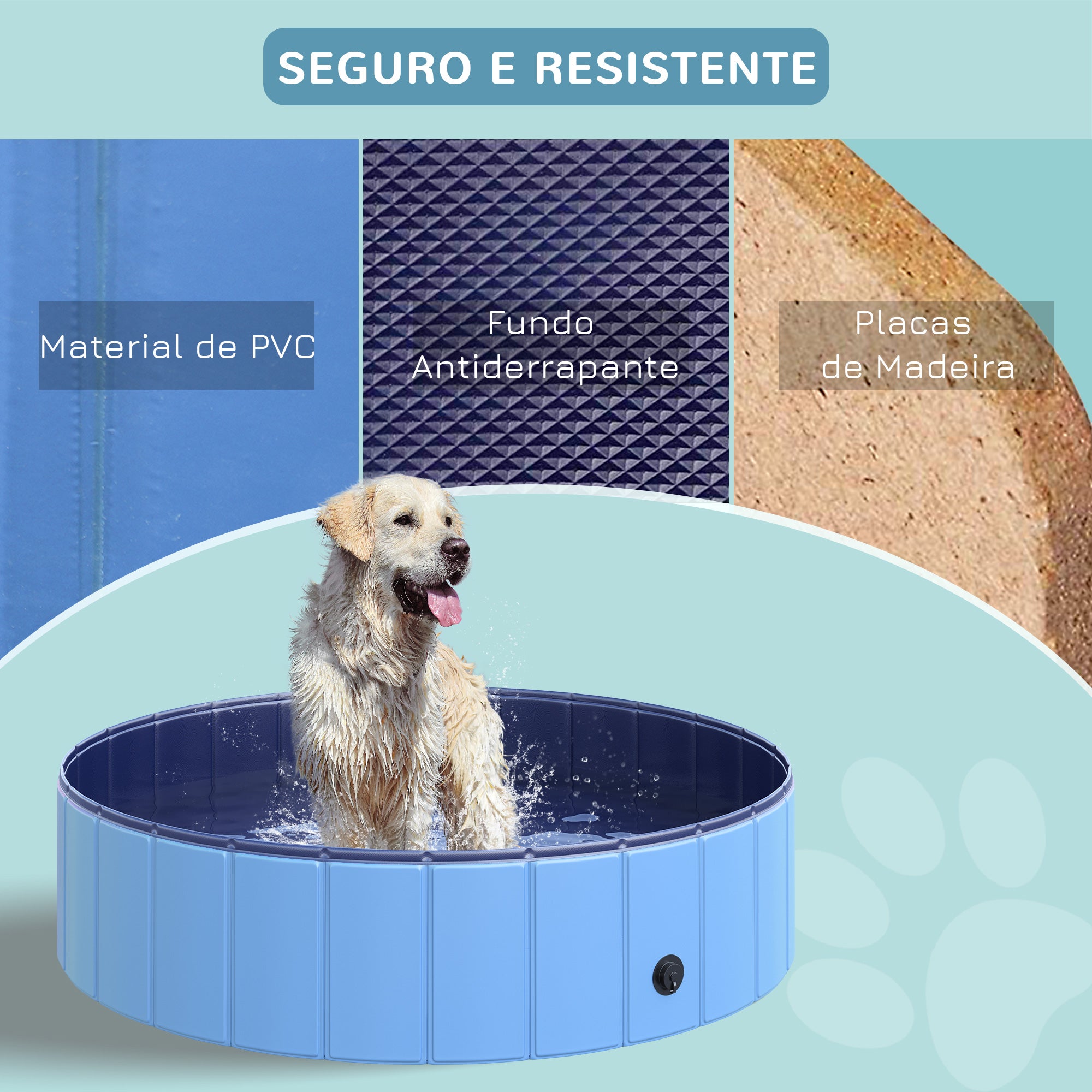Piscina Dobrável para Cães e Gatos - Azul - 120x120x30 cm