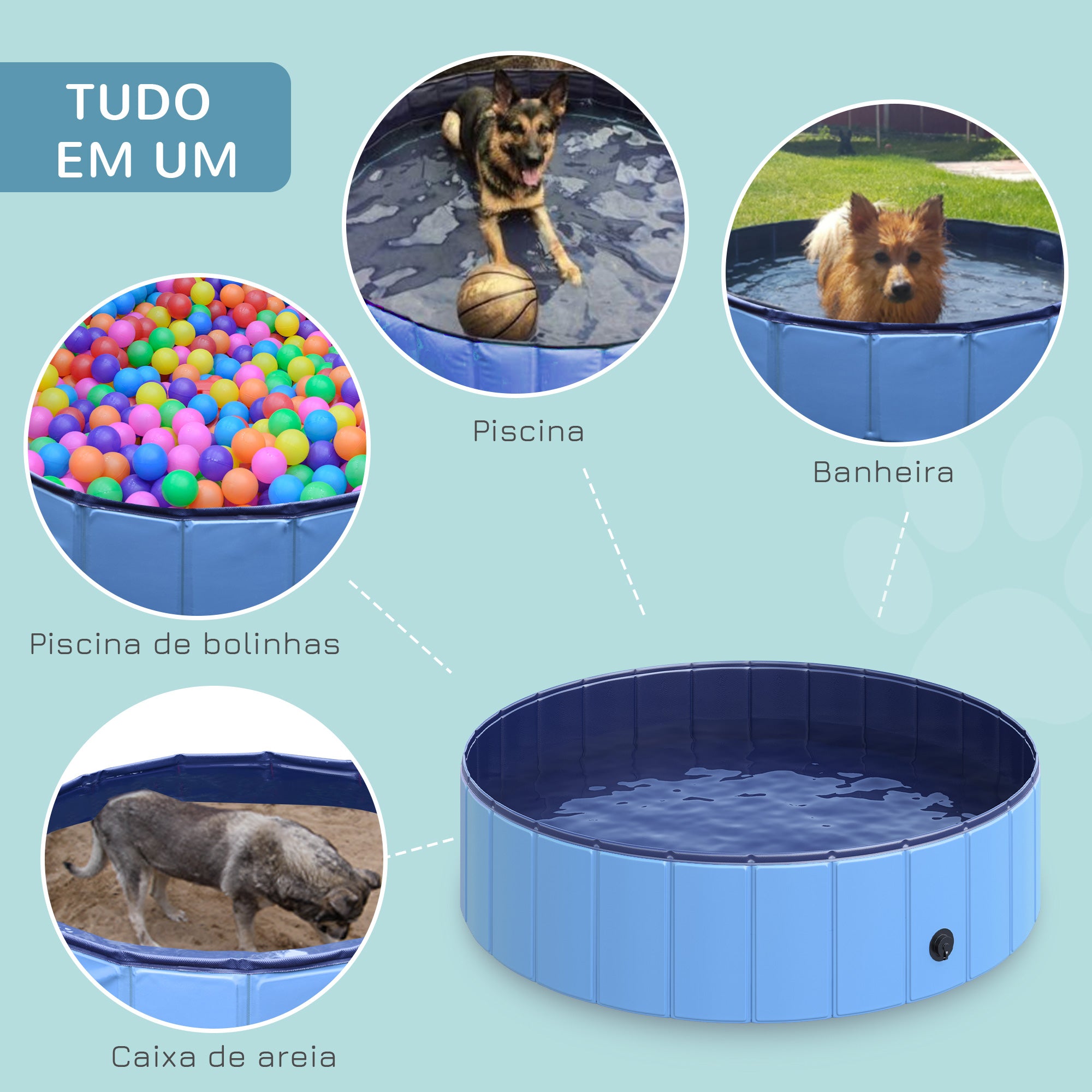 Piscina Dobrável para Cães e Gatos - Azul - 120x120x30 cm