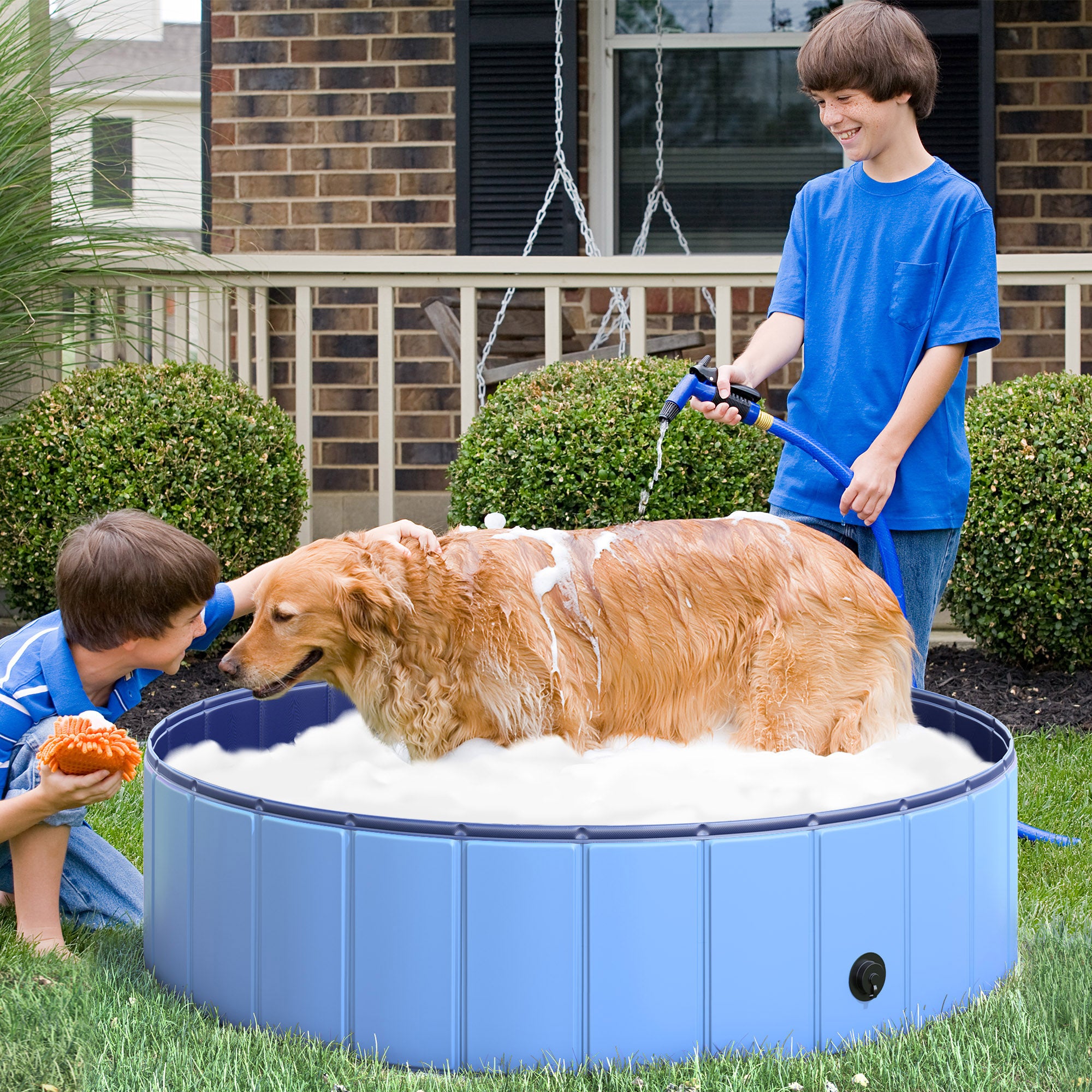 Piscina Dobrável para Cães e Gatos - Azul - 120x120x30 cm