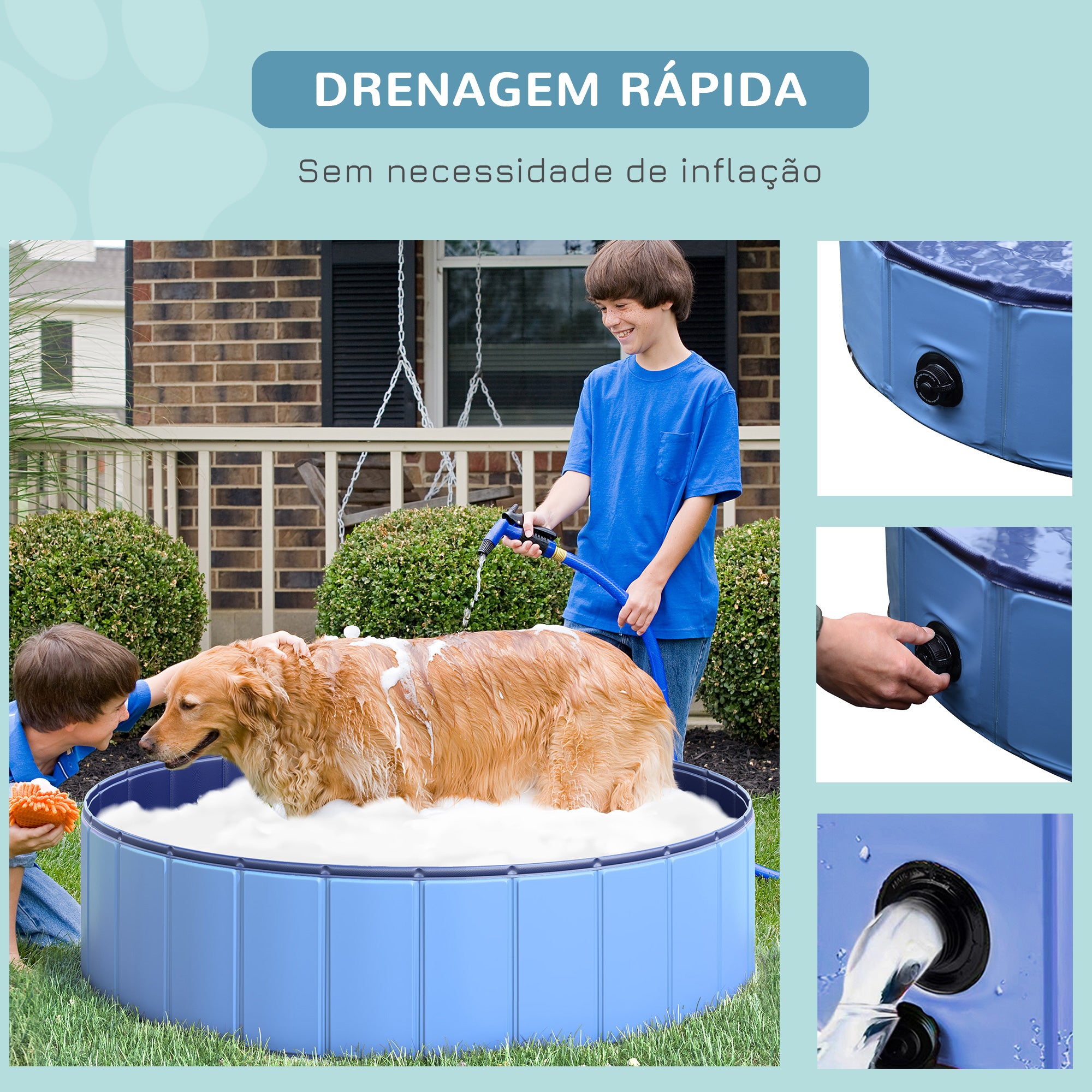 Piscina Dobrável para Cães e Gatos - Azul - 120x120x30 cm