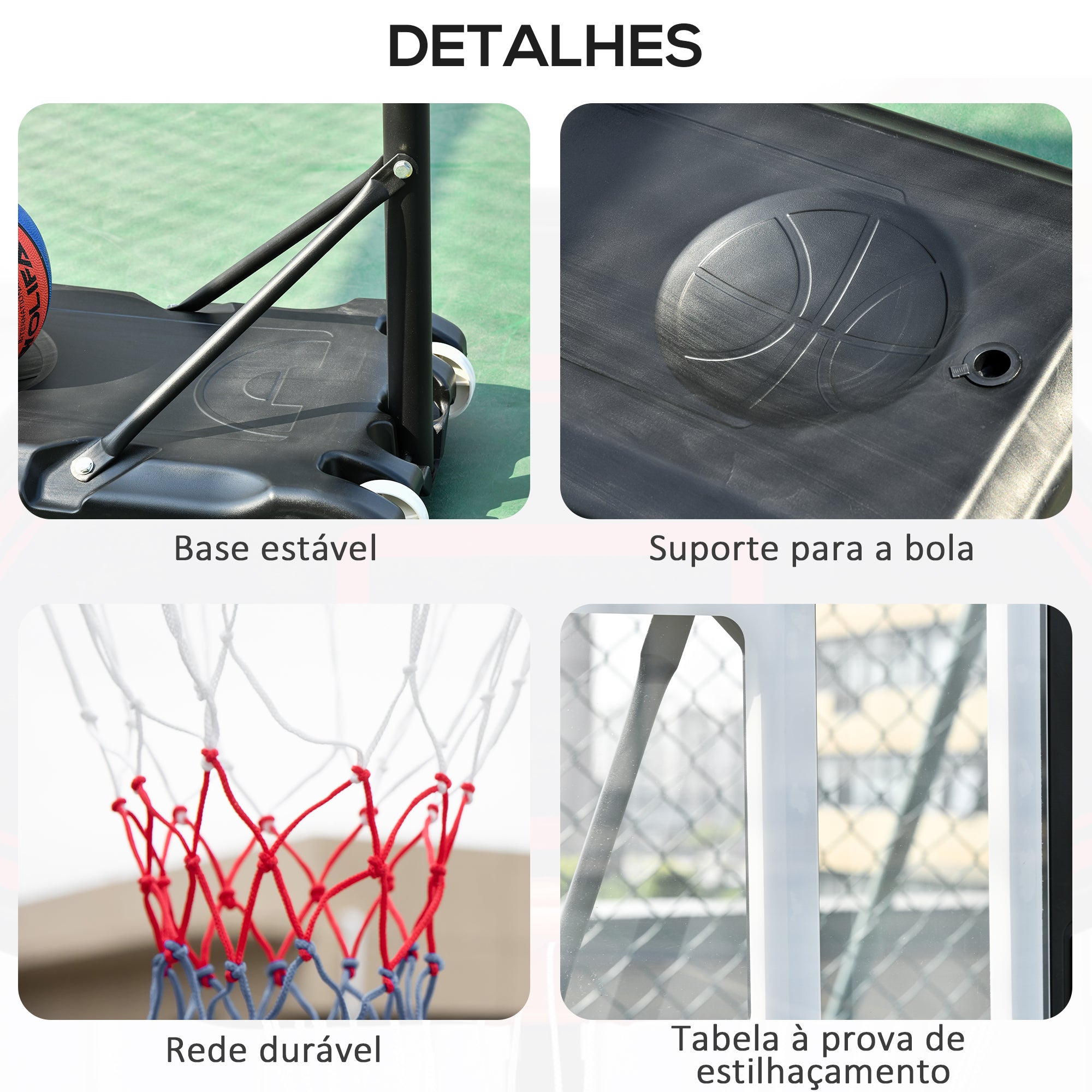 Tabela de Basquetebol com Altura Ajustável 206-260 cm Cor Preto