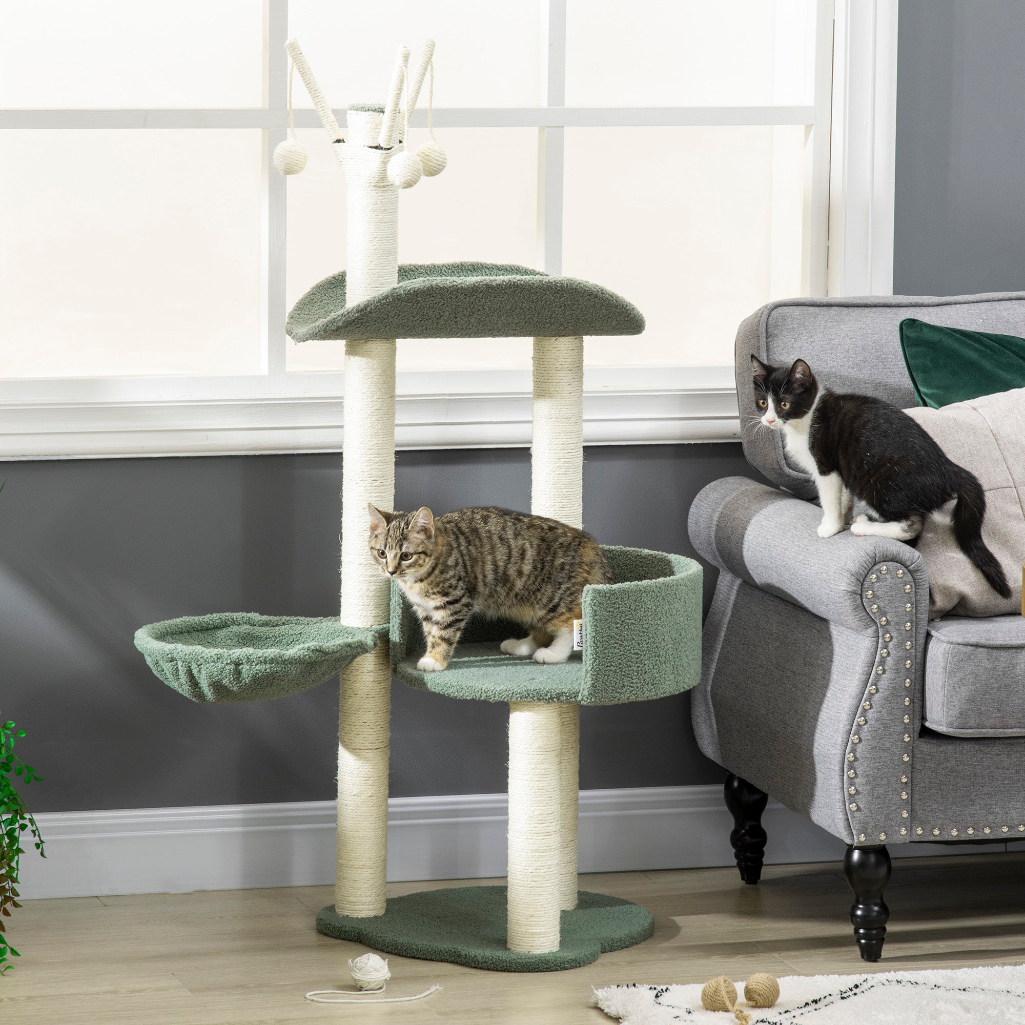 Torre para Gatos Altura 123cm Verde e Creme