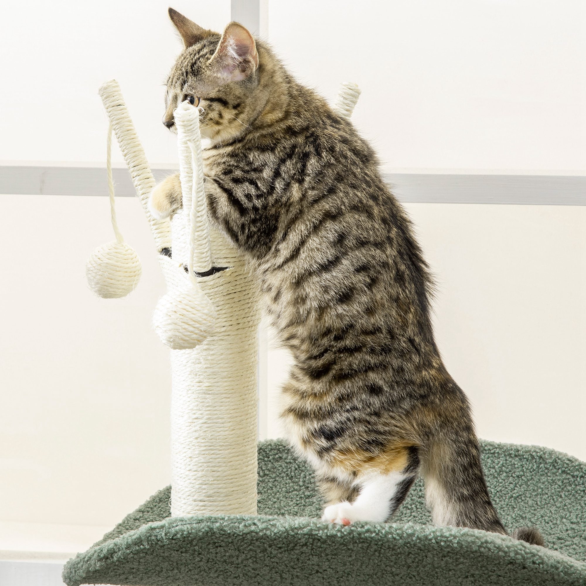 Torre para Gatos Altura 123cm Verde e Creme