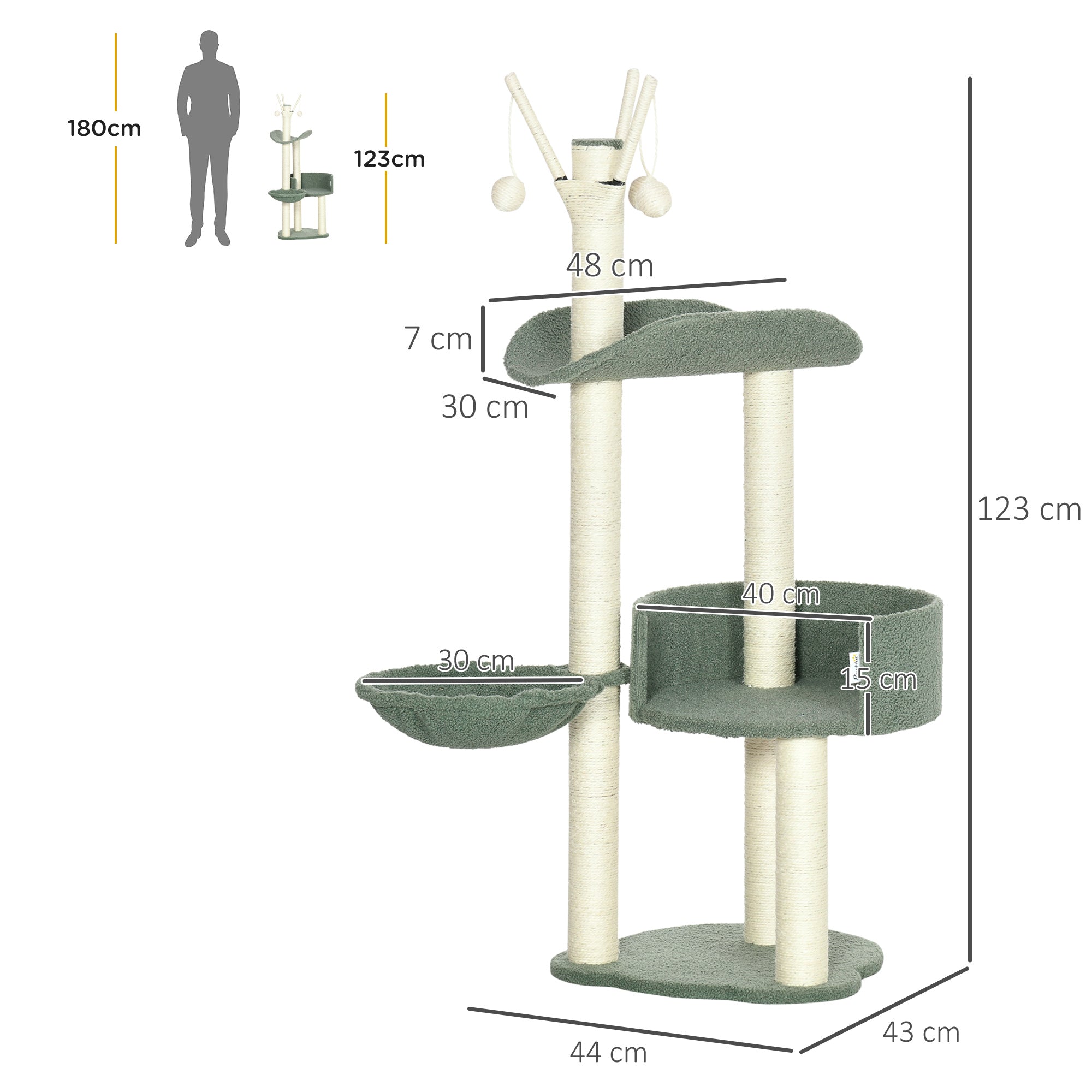 Torre para Gatos Altura 123cm Verde e Creme