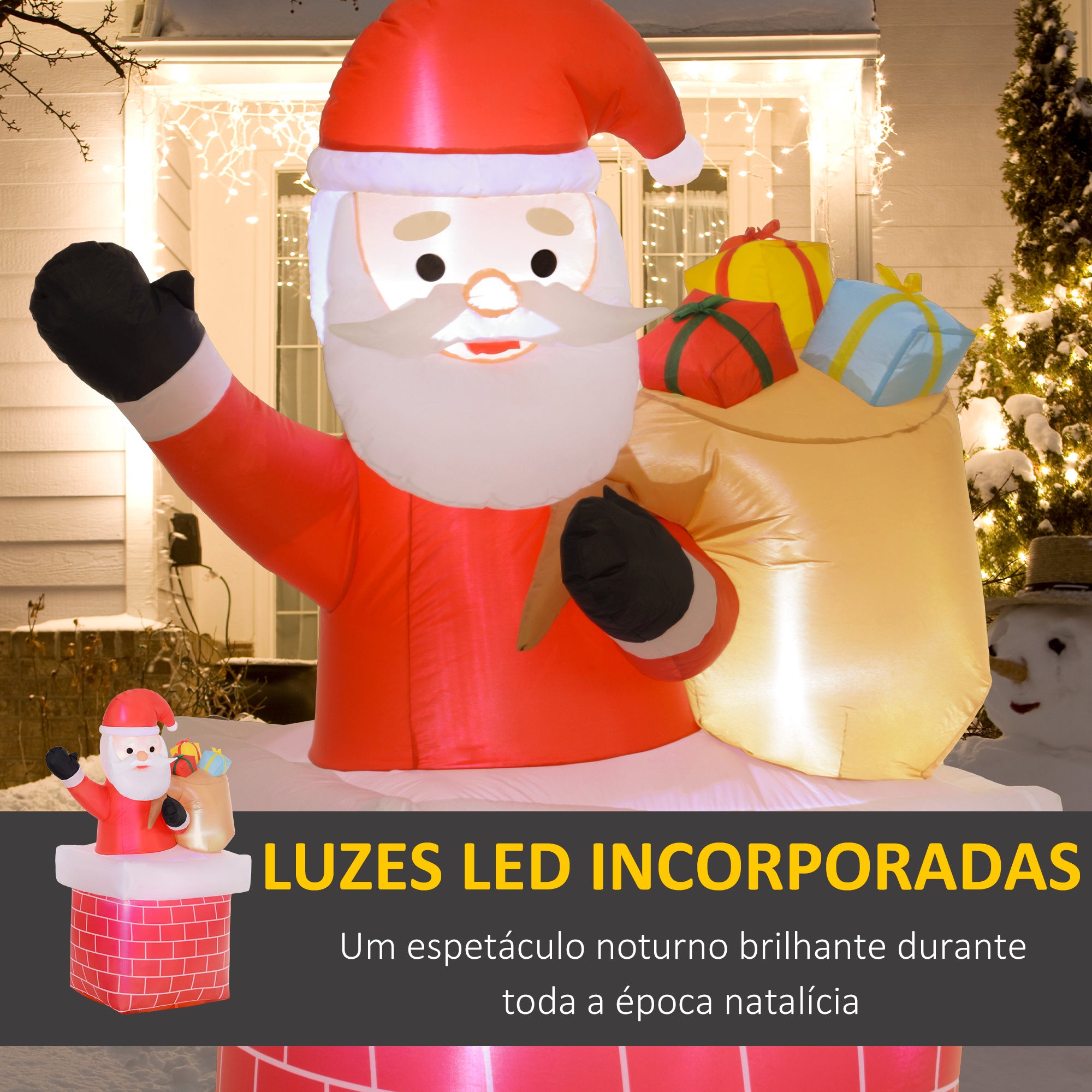 Decoração Natalina Insuflável – 130x82x195 cm – Vermelha – Tecido de poliéster