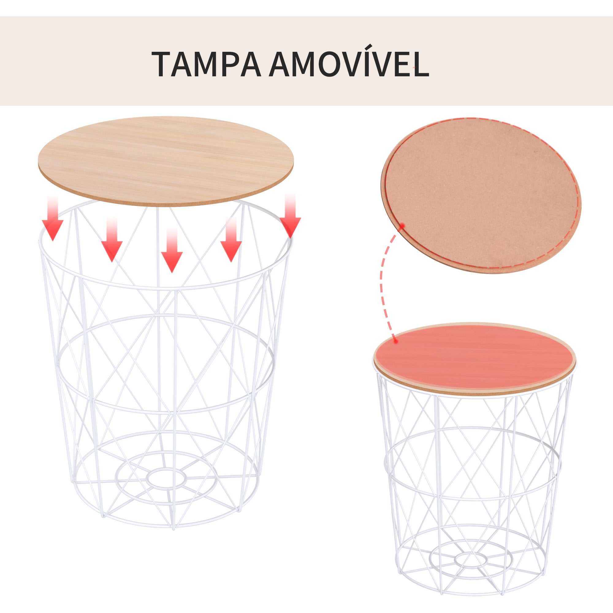Conjunto de 2 Mesinhas de Café Branco e Cor de Madeira - Ф40x45cm
