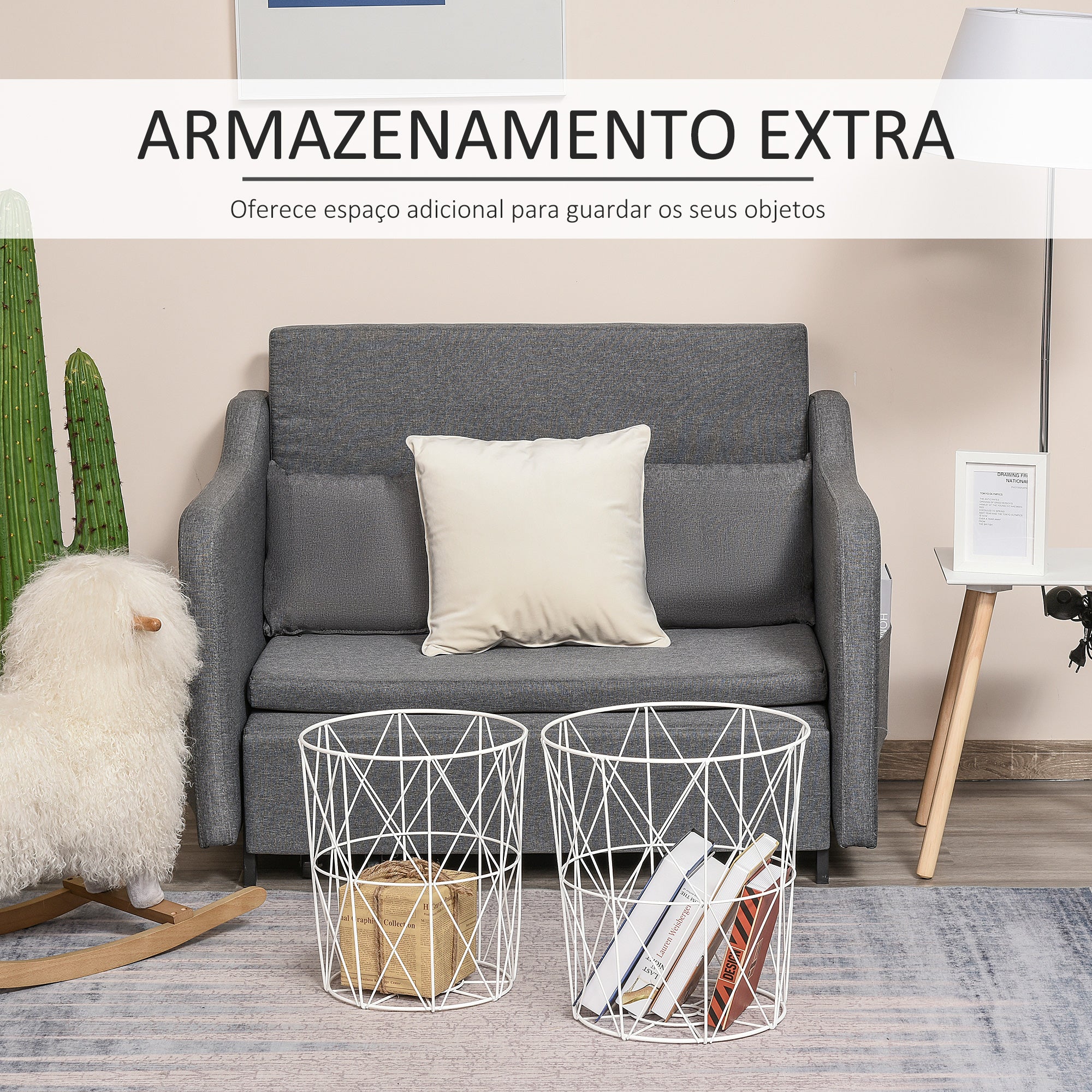 Conjunto de 2 Mesinhas de Café Branco e Cor de Madeira - Ф40x45cm