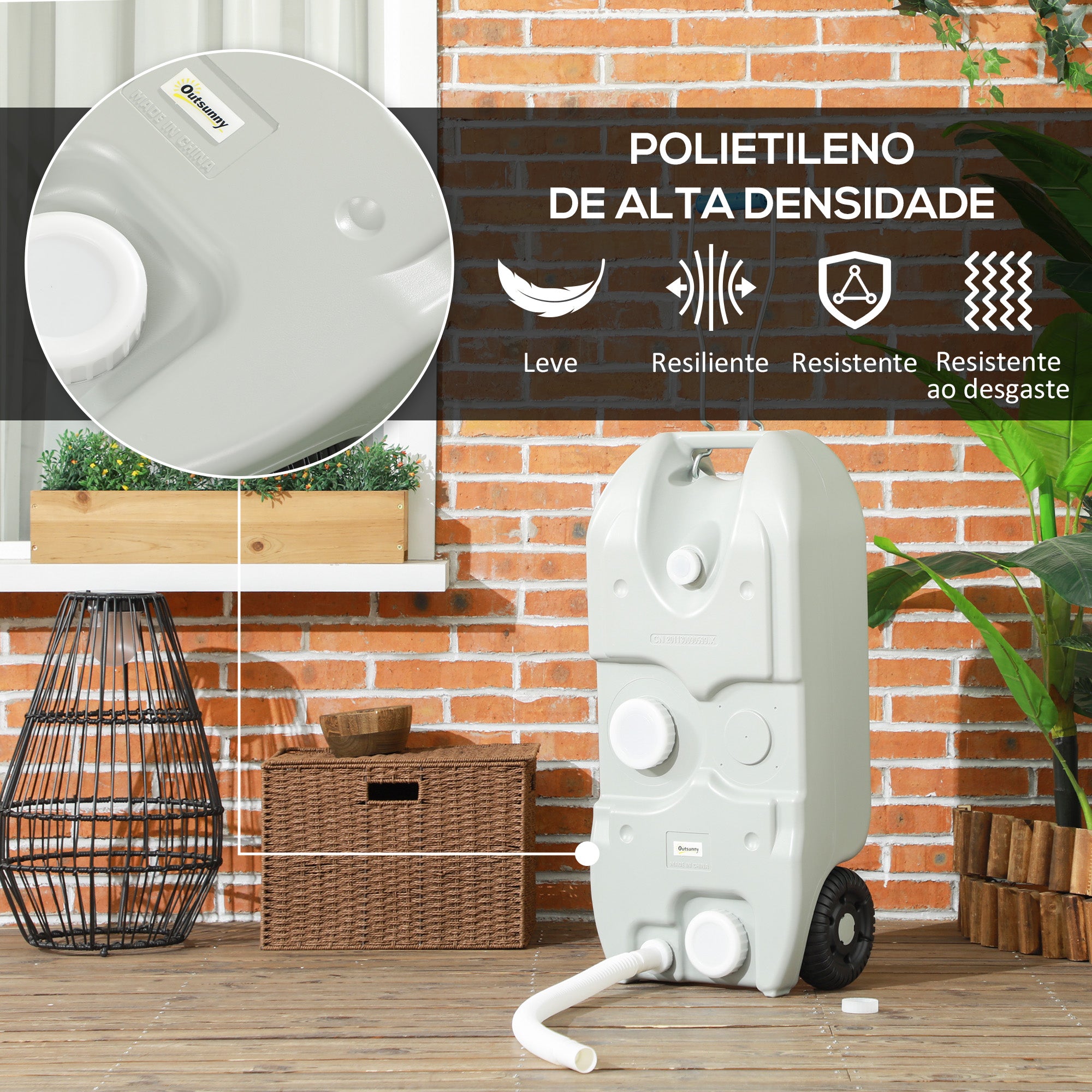 Depósito de Água Portátil 40 L Cinzento - 37x23x80 cm