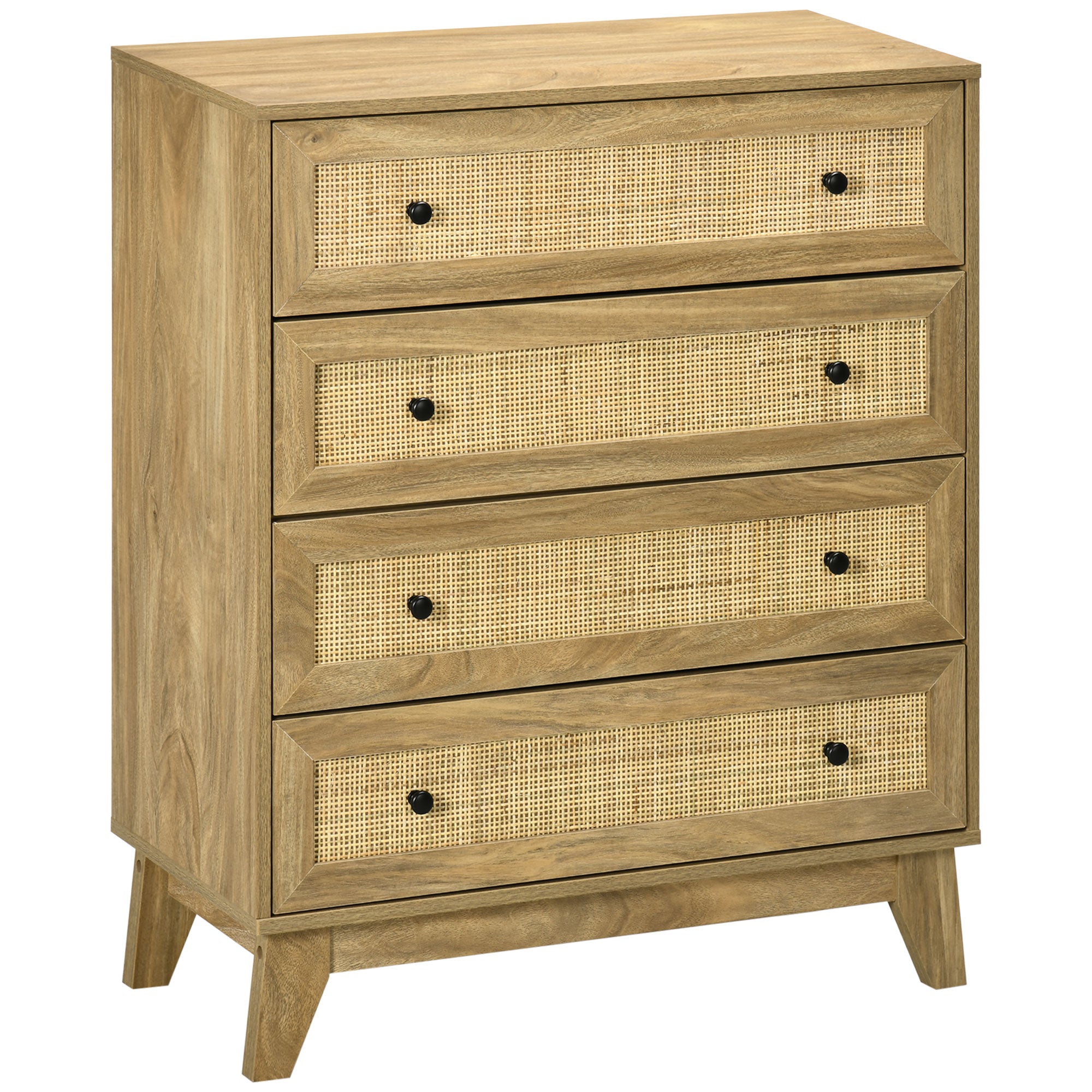 Cómoda de Madeira com Gavetas de Vime 80x35x95cm Cor de Madeira Natural