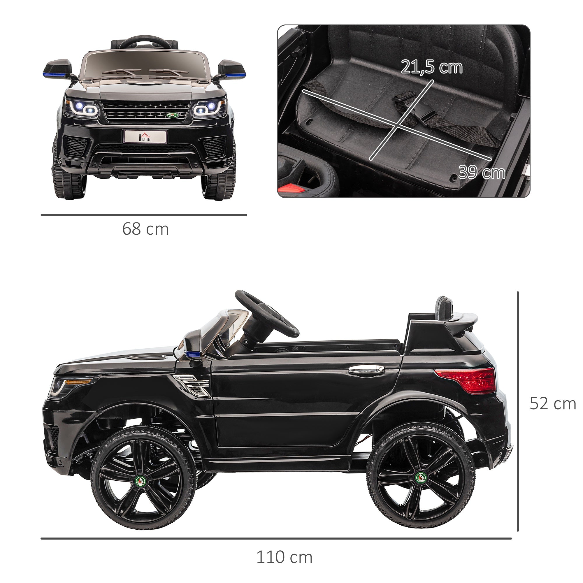 Carro Elétrico SUV para Crianças de 3-6 Anos - Preto 110x68x52cm