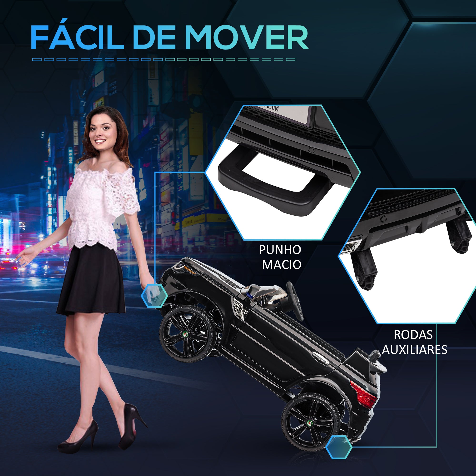 Carro Elétrico SUV para Crianças de 3-6 Anos - Preto 110x68x52cm