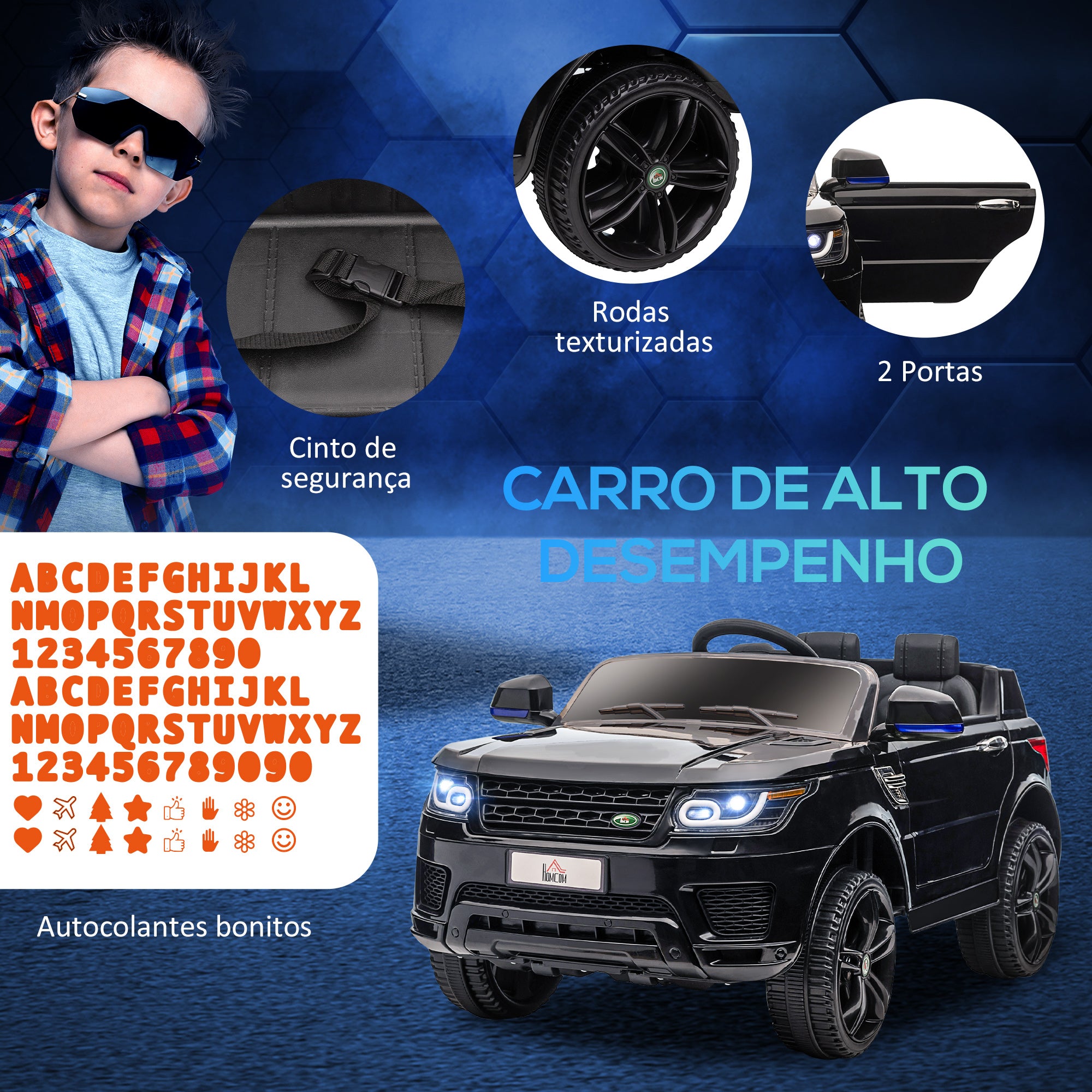 Carro Elétrico SUV para Crianças de 3-6 Anos - Preto 110x68x52cm