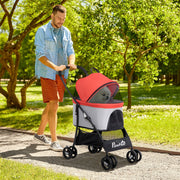 Carrinho para Animais de Estimação 3 em 1 - 82x49,5x98cm - Vermelho - Aço e Tecido Oxford