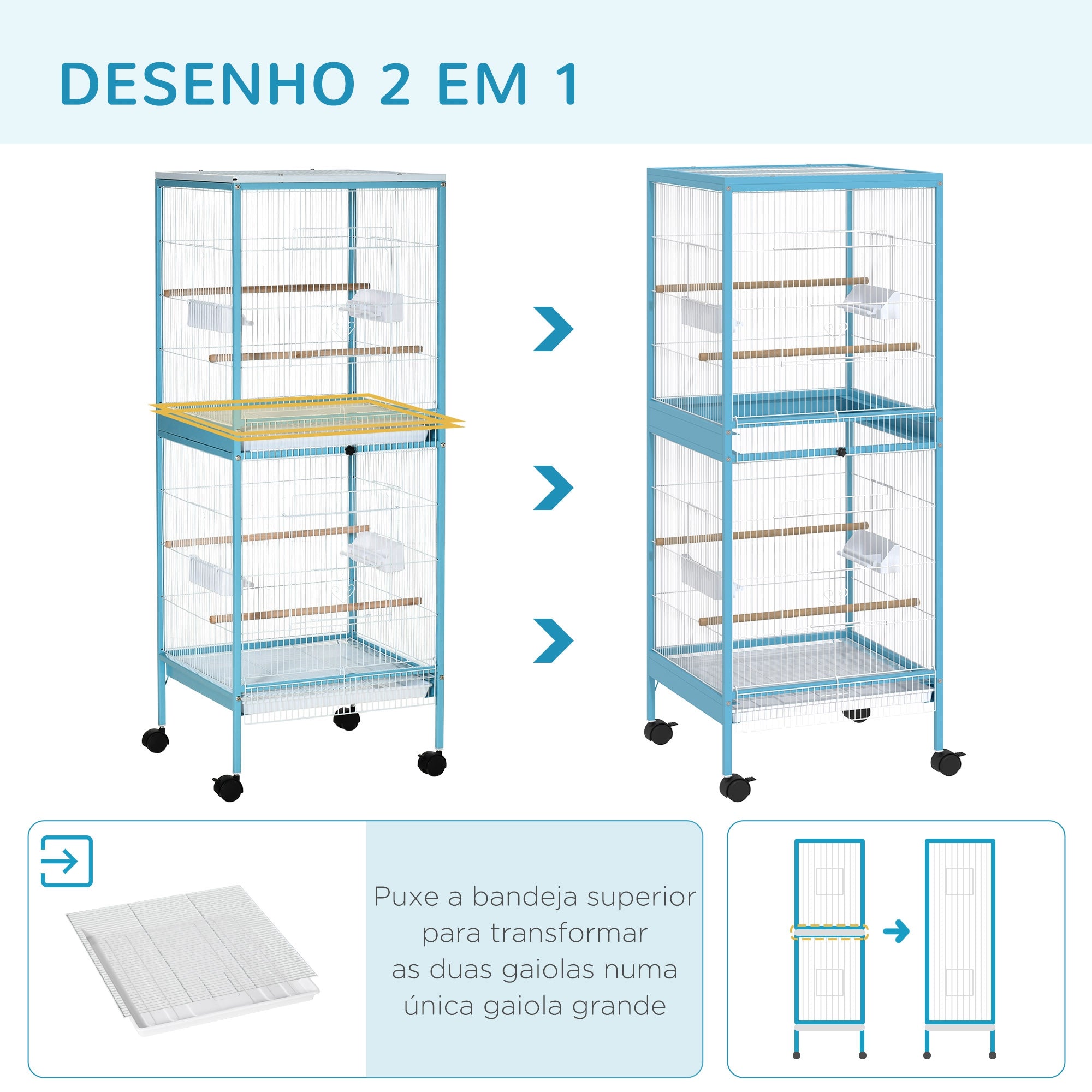 Gaiola para Pássaros 51,5x50x140 cm Azul Claro