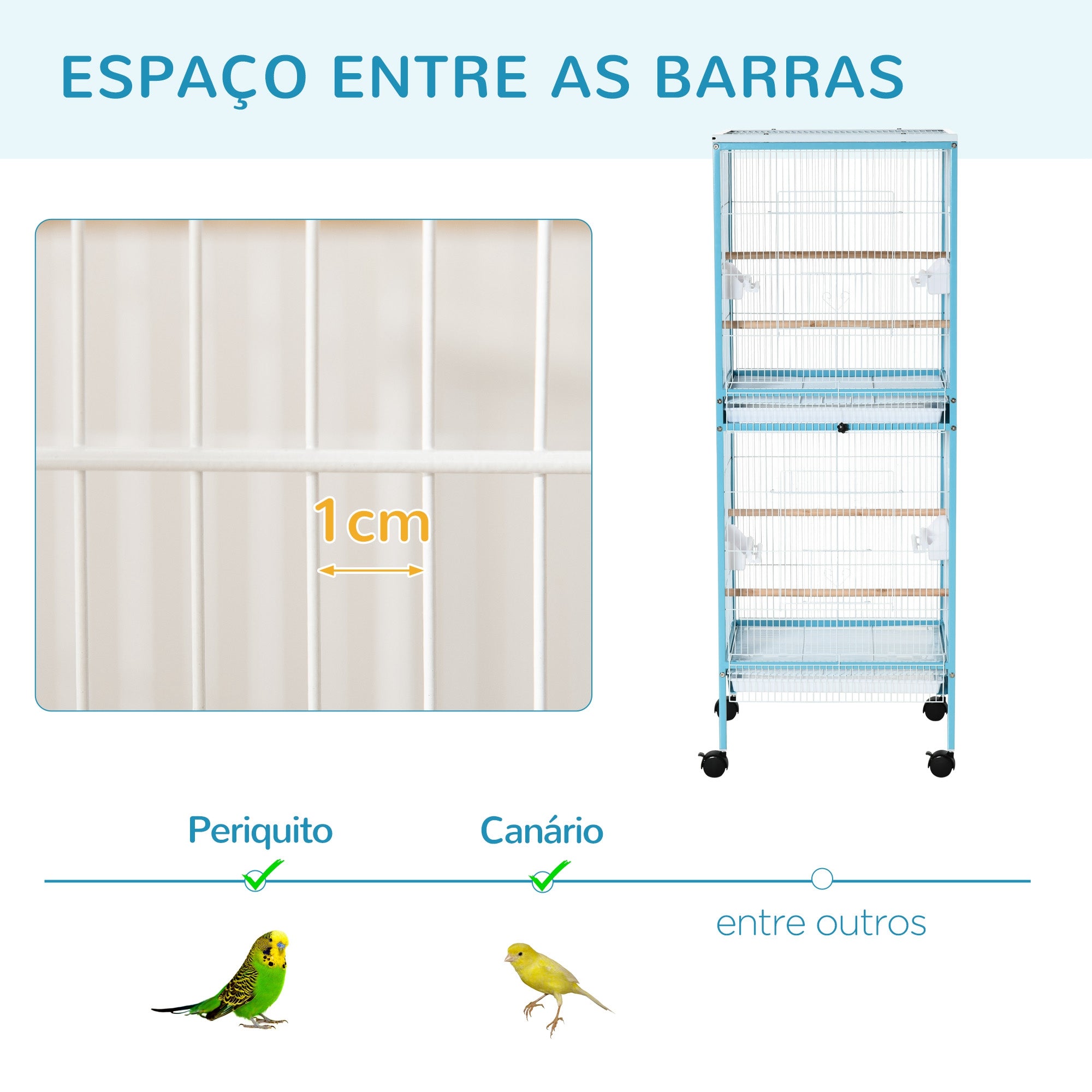 Gaiola para Pássaros 51,5x50x140 cm Azul Claro