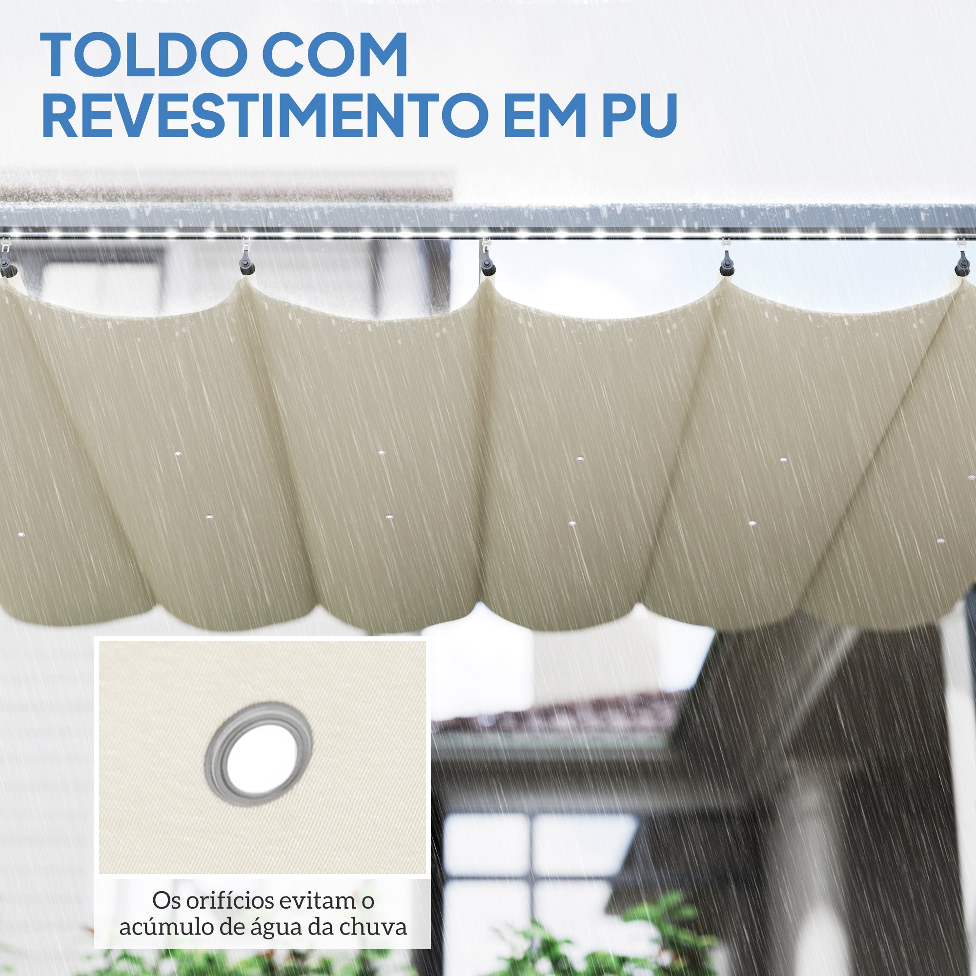 Pérgola de Alumínio 4x3 m com Luzes LED Solares - Cor Creme Branco