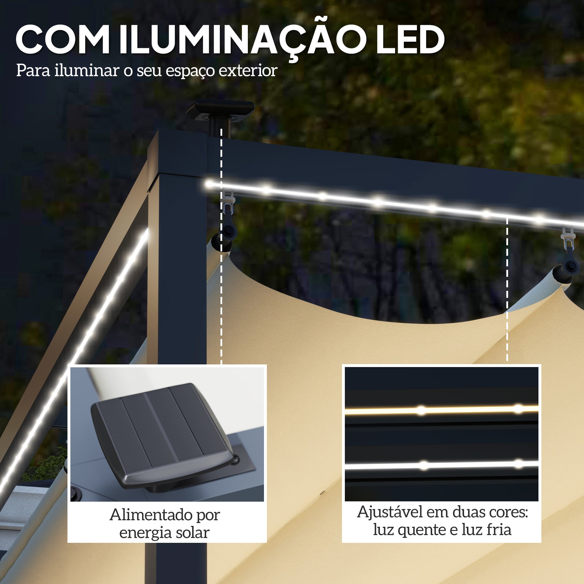 Pérgola de Alumínio 4x3 m com Luzes LED Solares - Cor Creme Branco