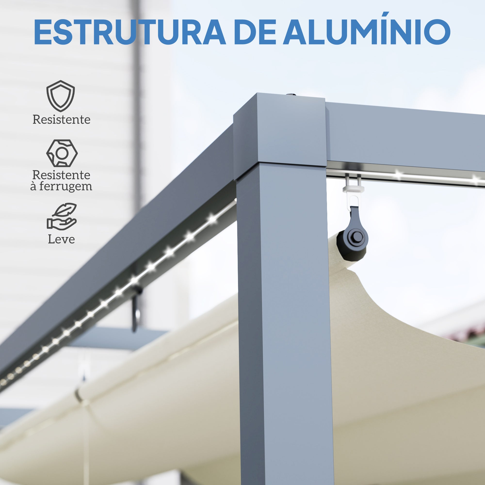 Pérgola de Alumínio 4x3 m com Luzes LED Solares - Cor Creme Branco