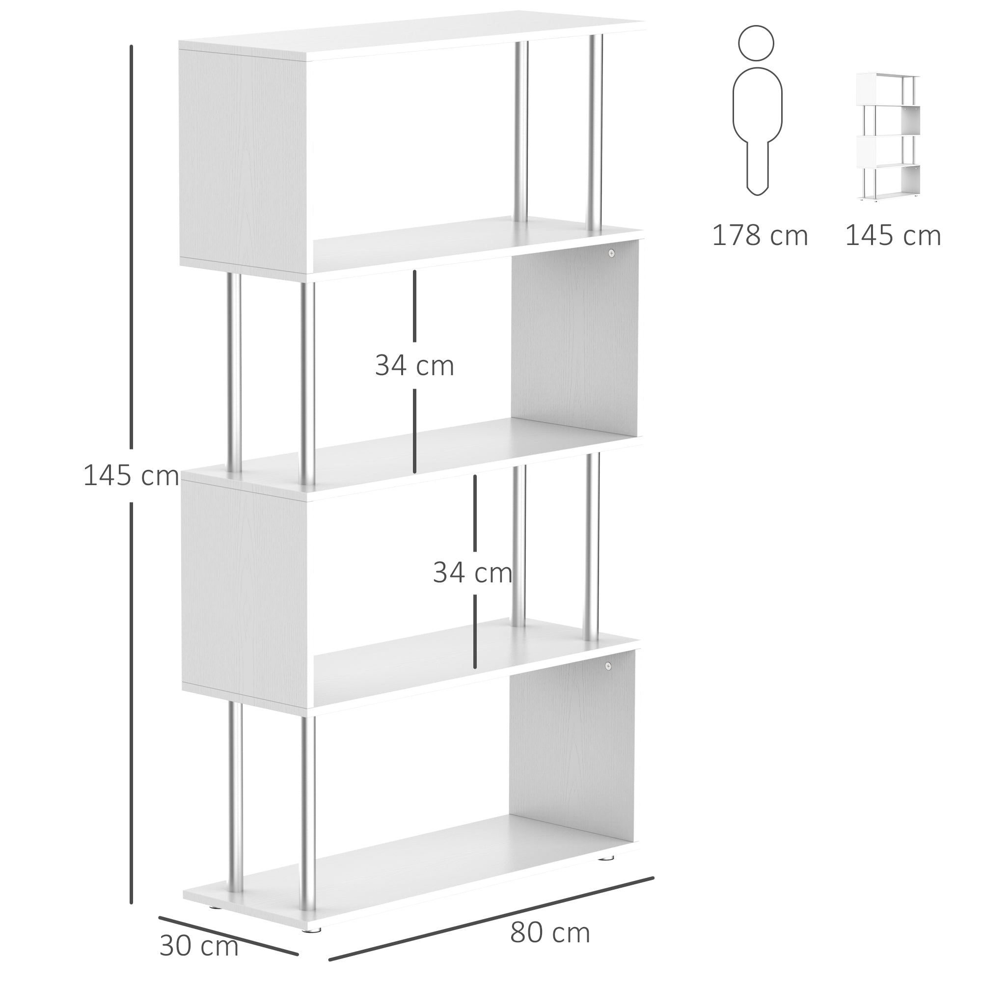 Estante de Madeira 145x80x30cm - Cor Branco