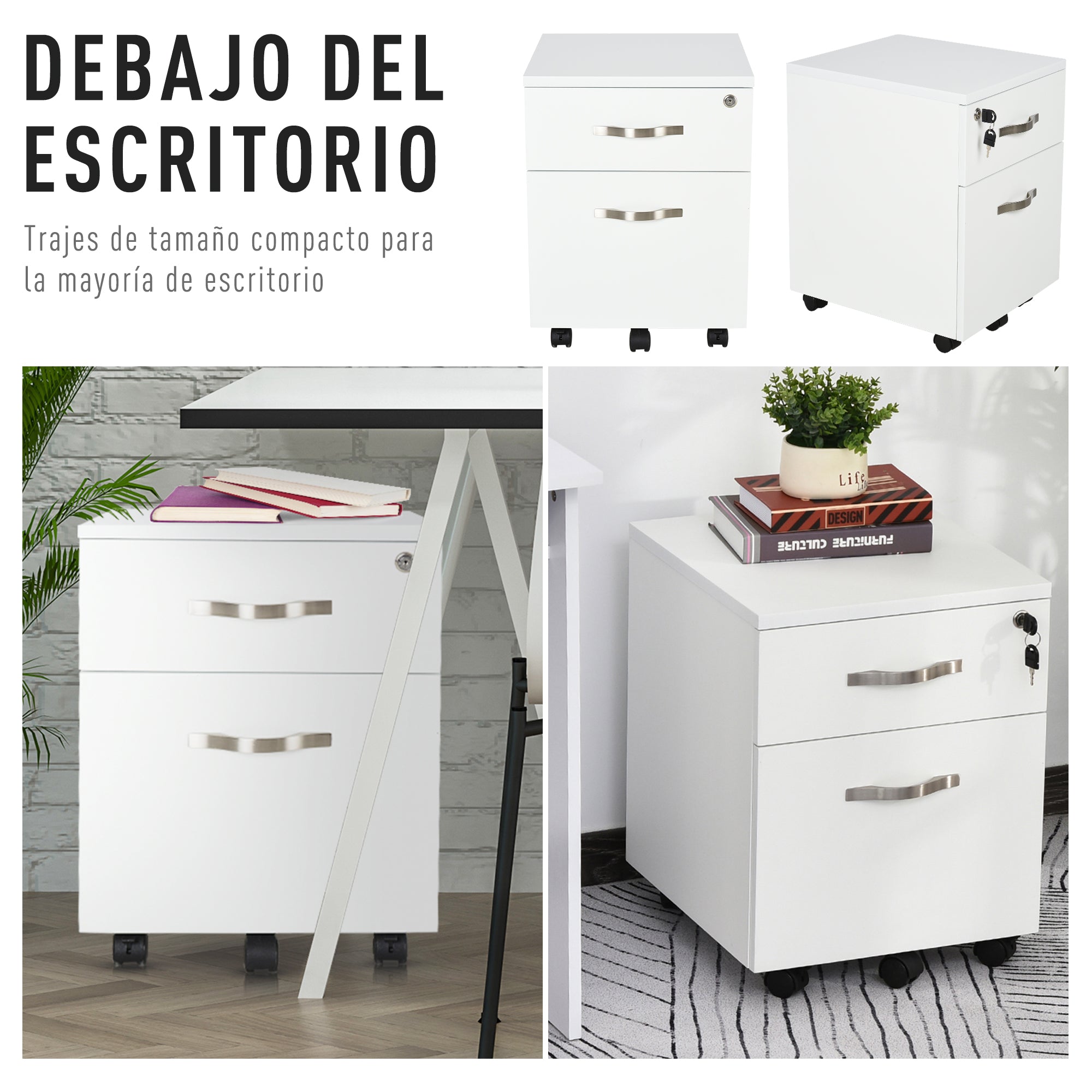 Bloco de Gavetas para Escritório Móvel de Arquivos - 40x45.5x52.5 cm - Branco