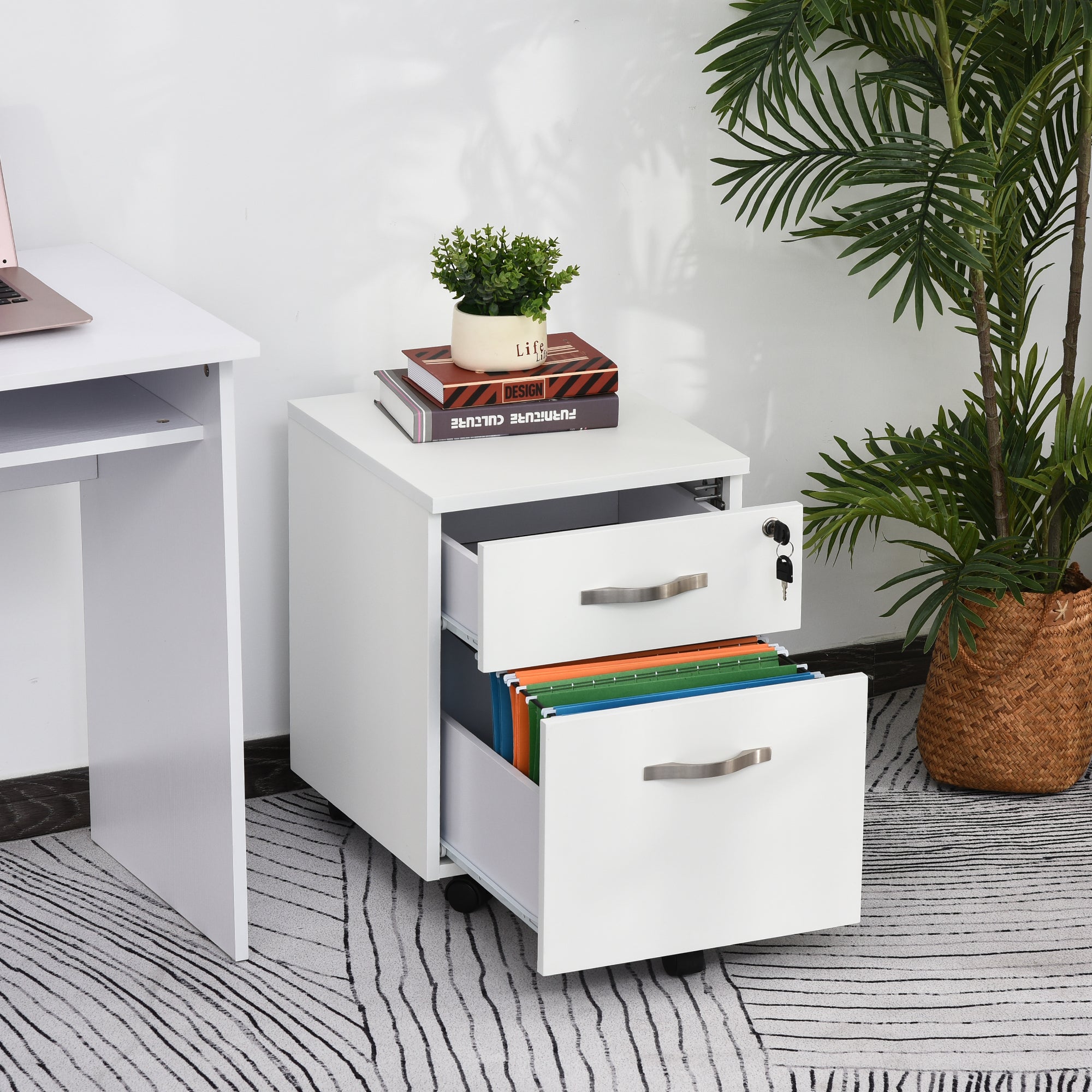 Bloco de Gavetas para Escritório Móvel de Arquivos - 40x45.5x52.5 cm - Branco