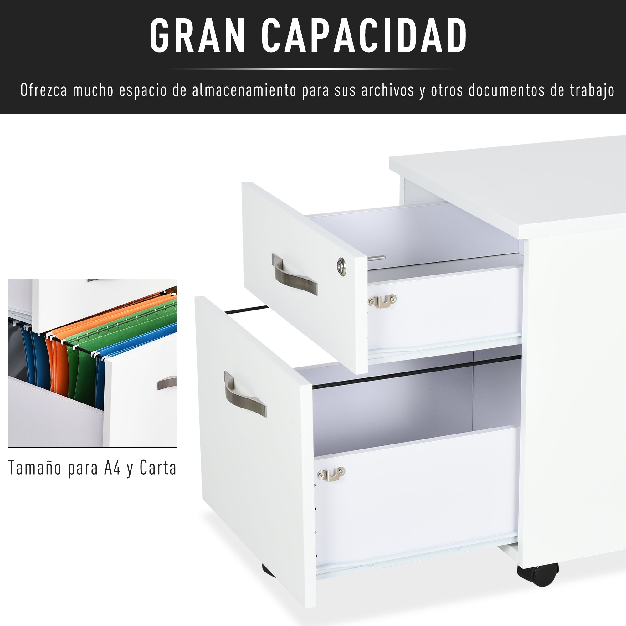 Bloco de Gavetas para Escritório Móvel de Arquivos - 40x45.5x52.5 cm - Branco
