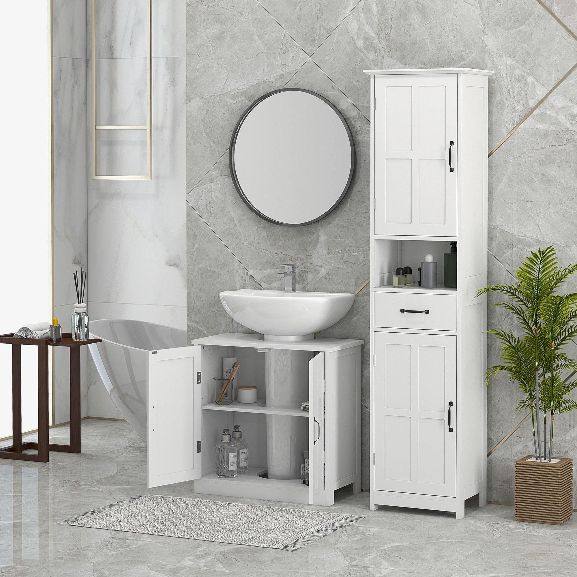 Móvel para Lavatório Branco 60x30x60 cm com 2 Portas e Prateleira Ajustável