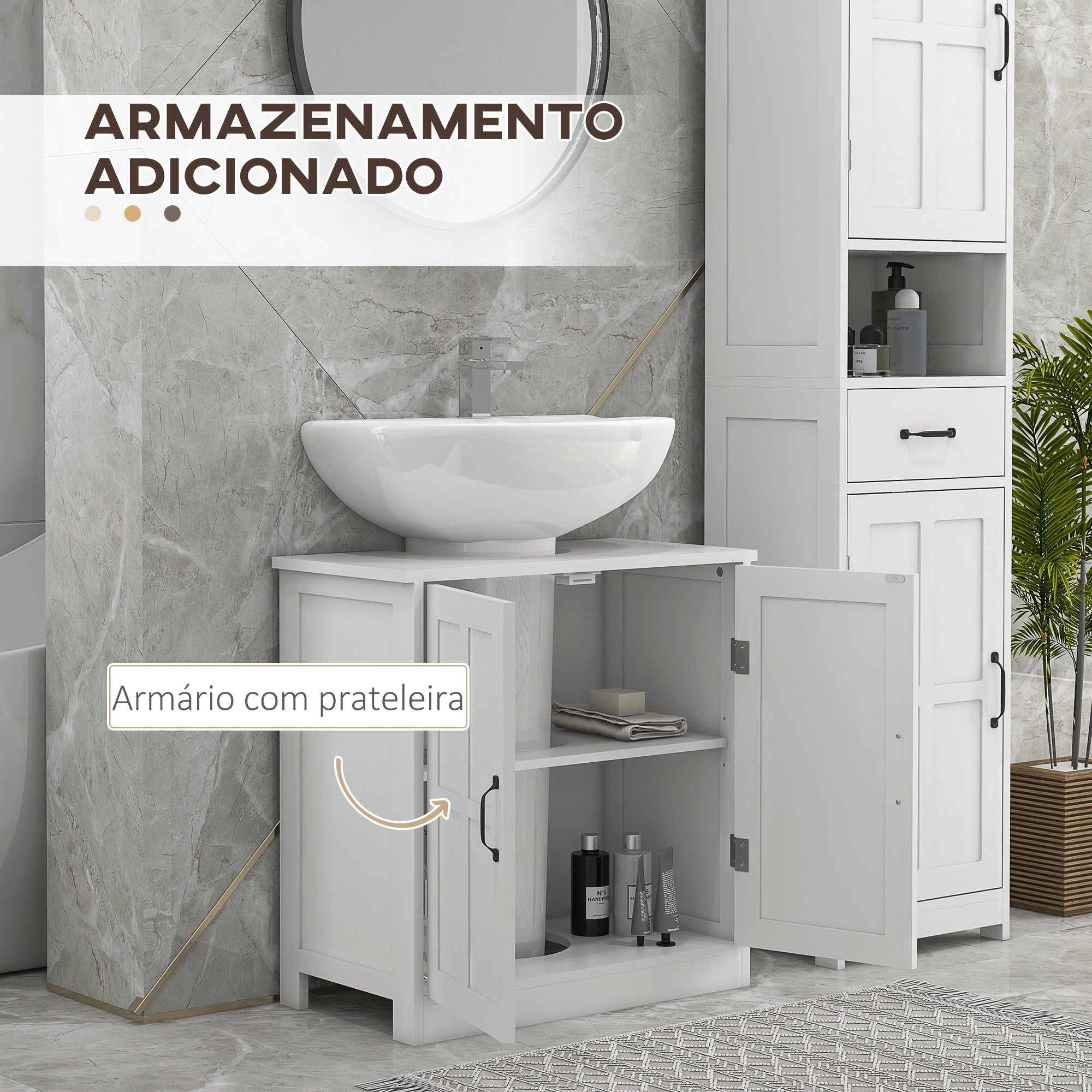 Móvel para Lavatório Branco 60x30x60 cm com 2 Portas e Prateleira Ajustável