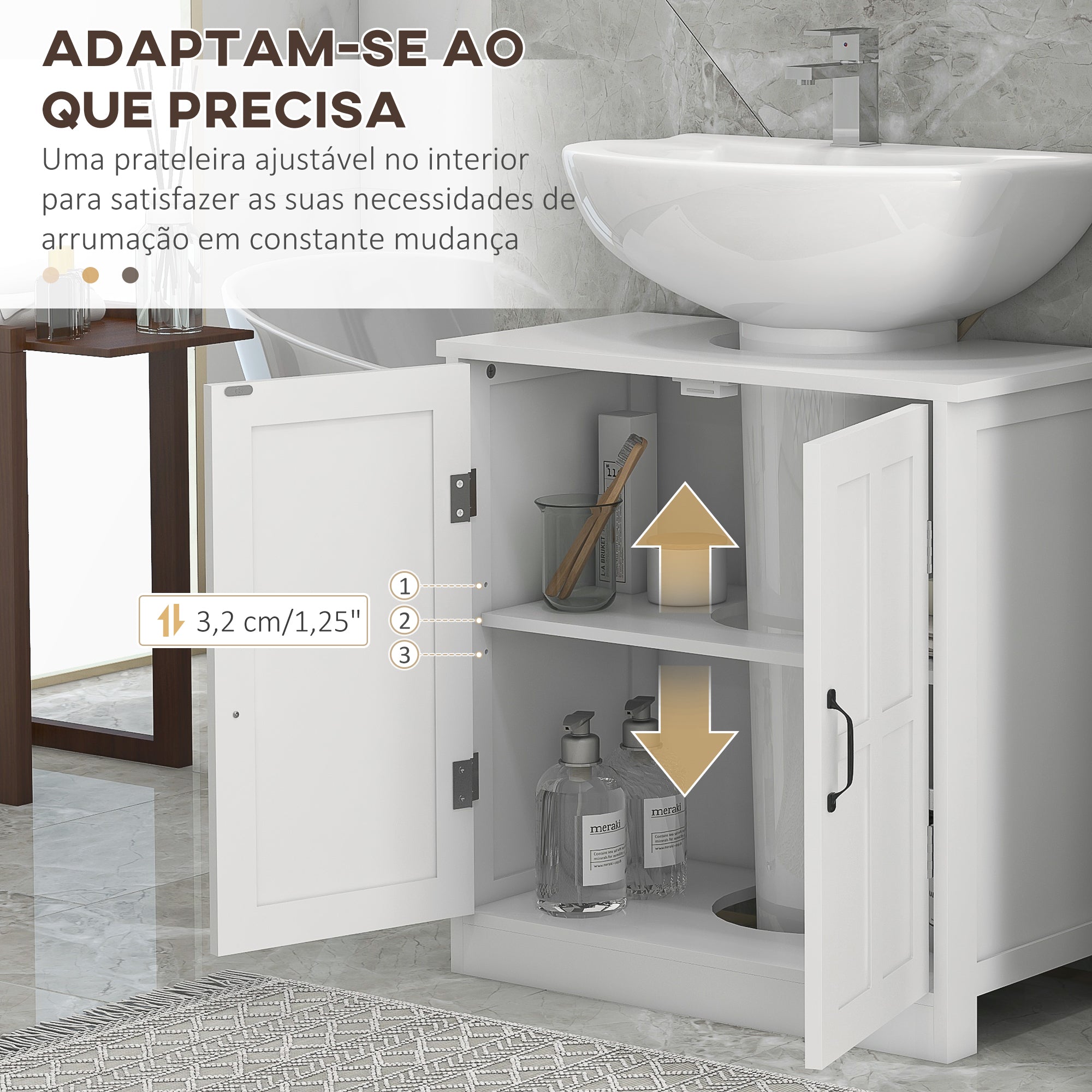 Móvel para Lavatório Branco 60x30x60 cm com 2 Portas e Prateleira Ajustável