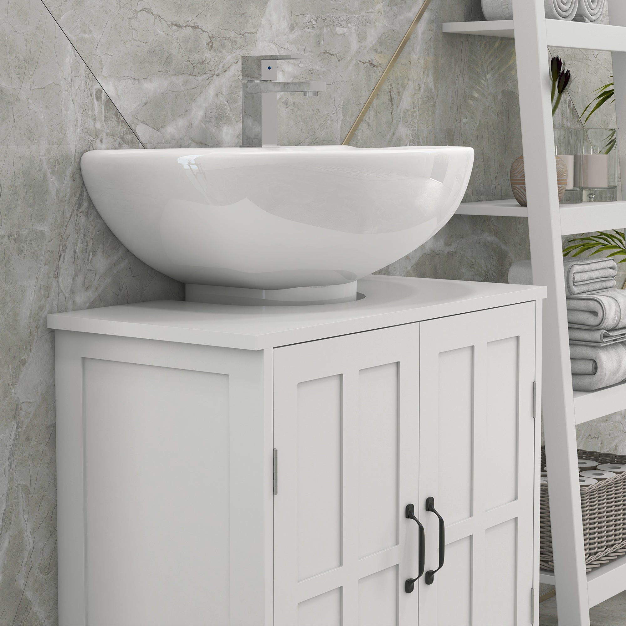 Móvel para Lavatório Branco 60x30x60 cm com 2 Portas e Prateleira Ajustável