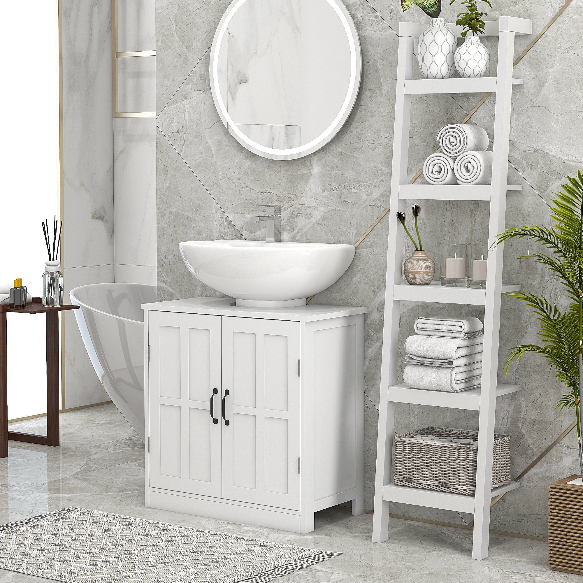 Móvel para Lavatório Branco 60x30x60 cm com 2 Portas e Prateleira Ajustável