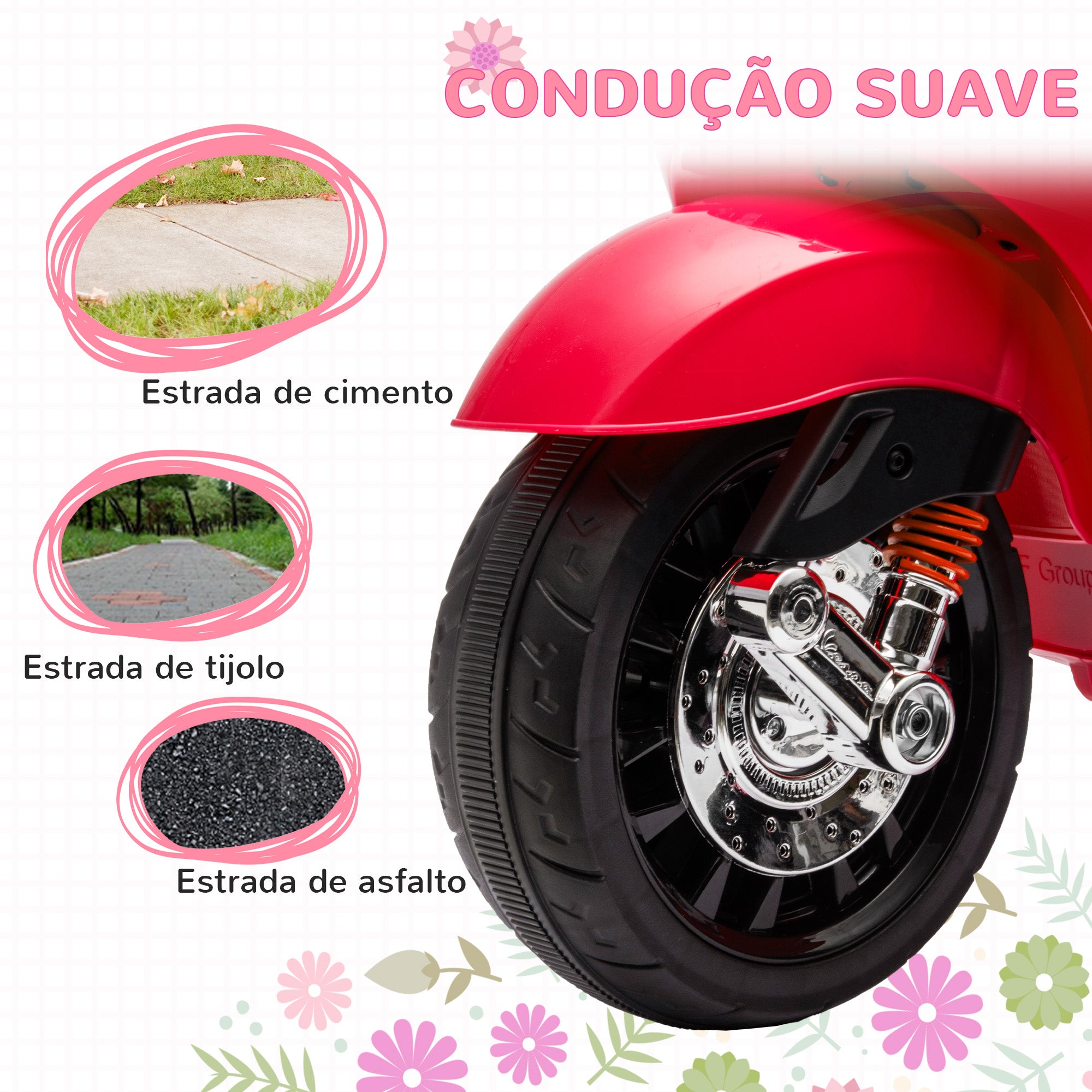 Moto Elétrica para Crianças 3-6 Anos - Vermelho 107x47x73 cm