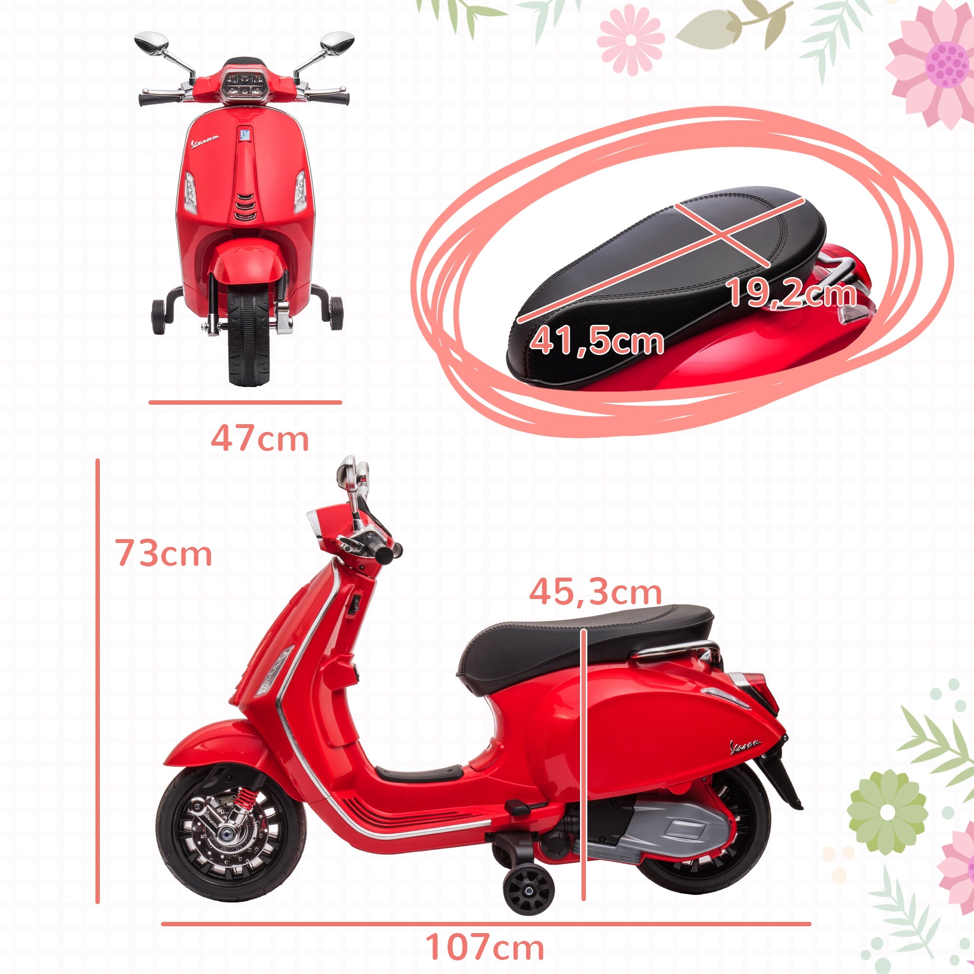 Moto Elétrica para Crianças 3-6 Anos - Vermelho 107x47x73 cm