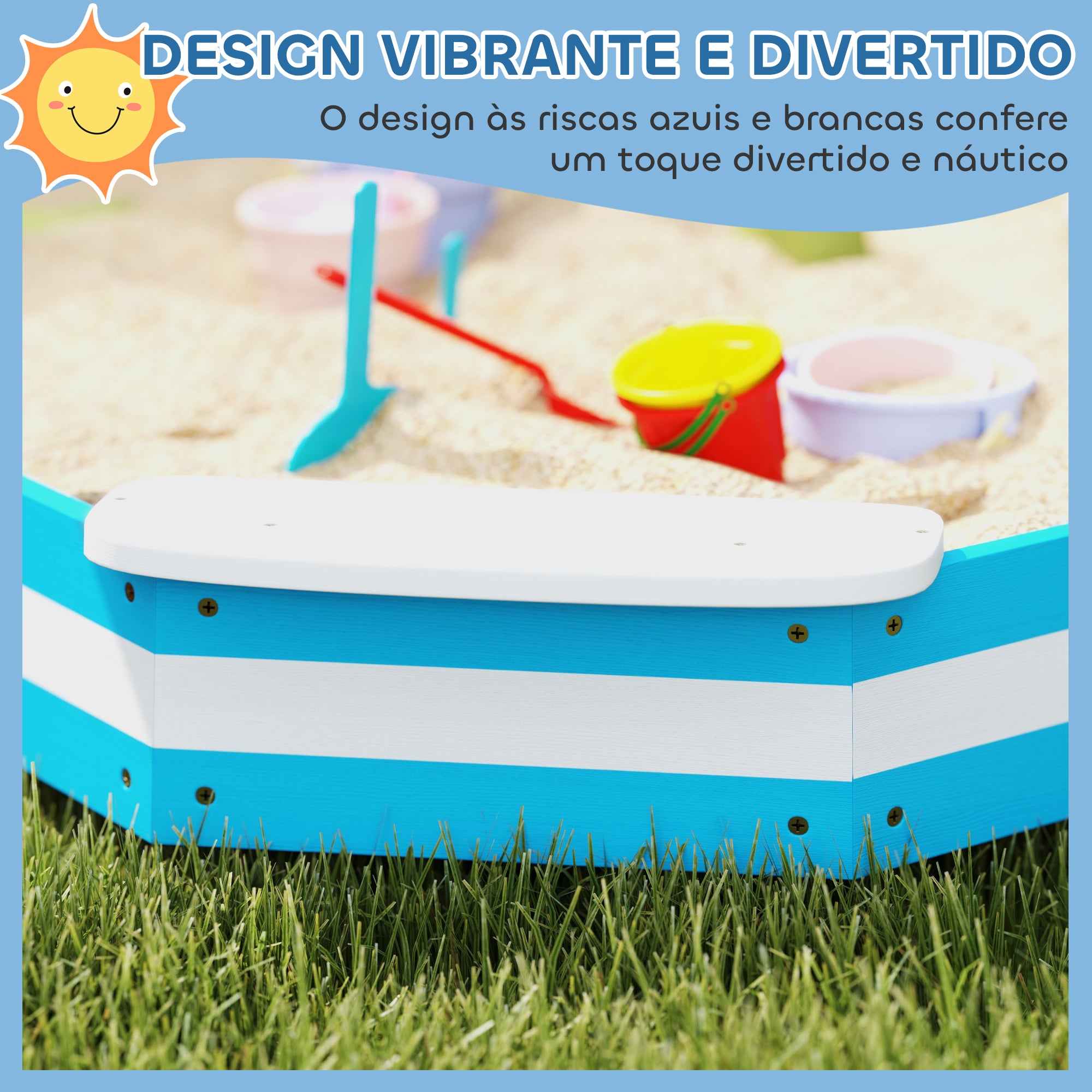 Caixa de Areia Infantil Quadrada Azul 133x133x16 cm