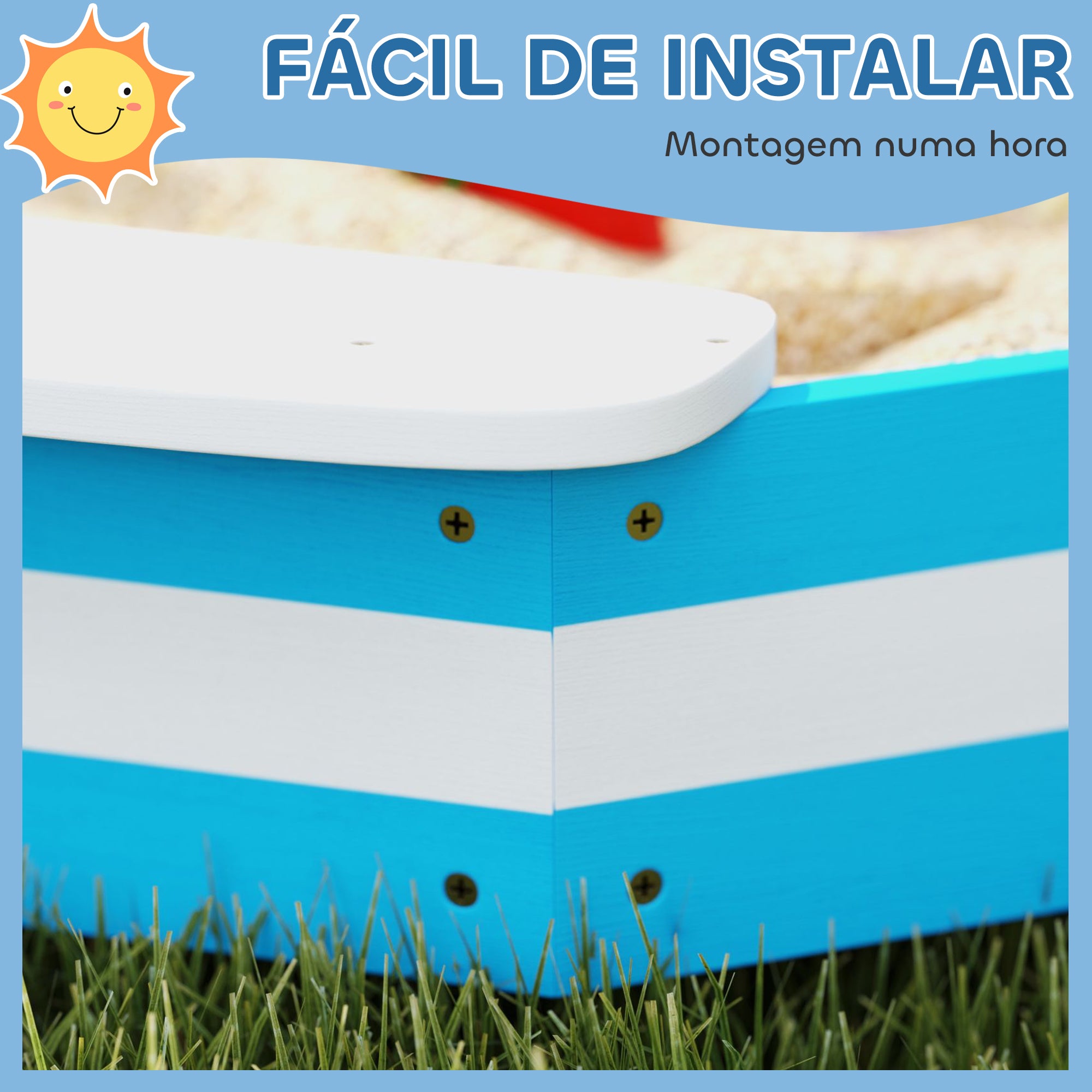 Caixa de Areia Infantil Quadrada Azul 133x133x16 cm