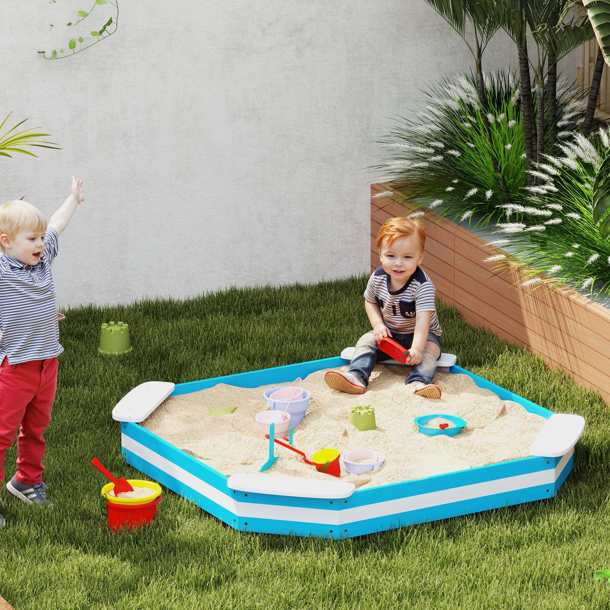 Caixa de Areia Infantil Quadrada Azul 133x133x16 cm