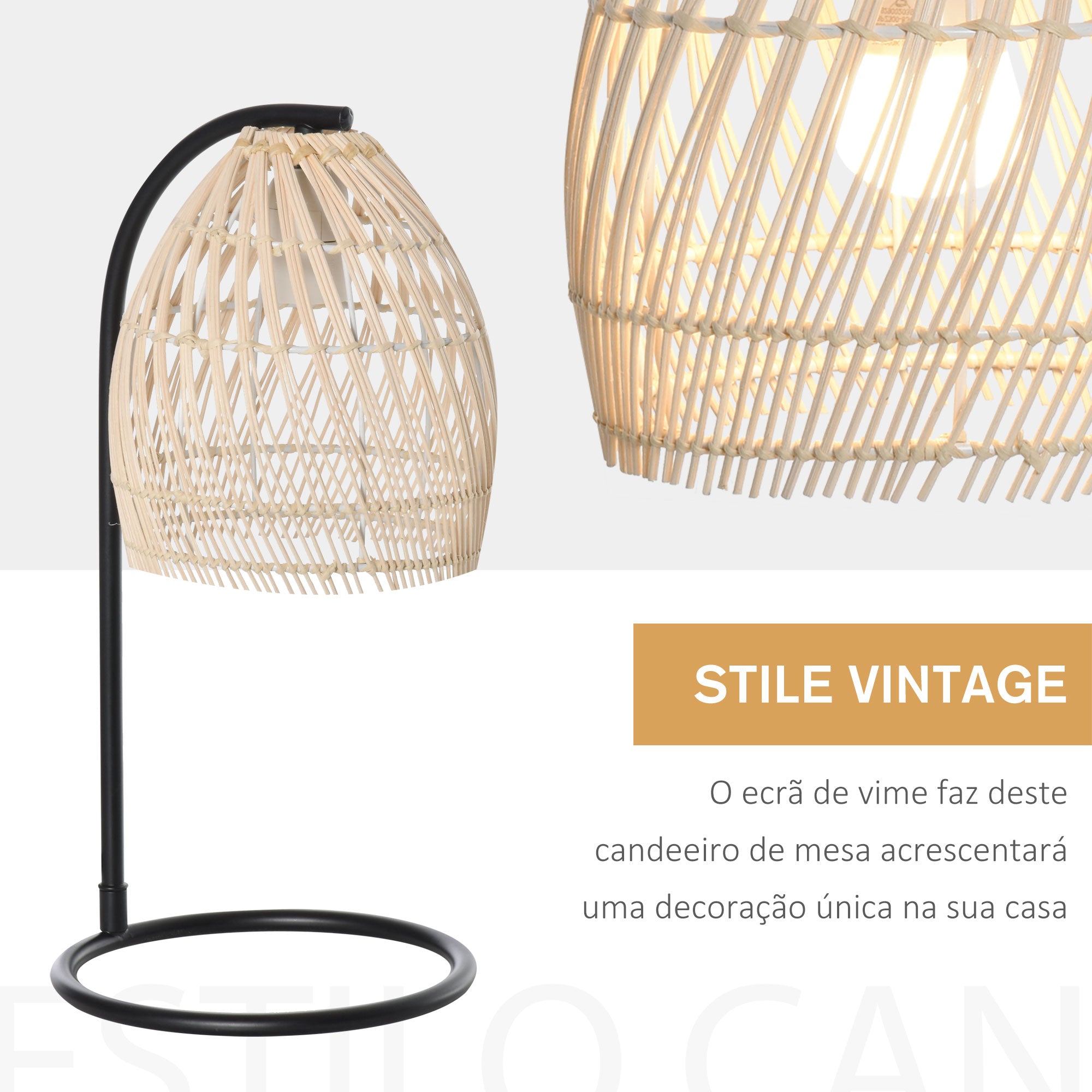 Candeeiro de Mesa Ø20x41 cm Bege - Estilo Cânage