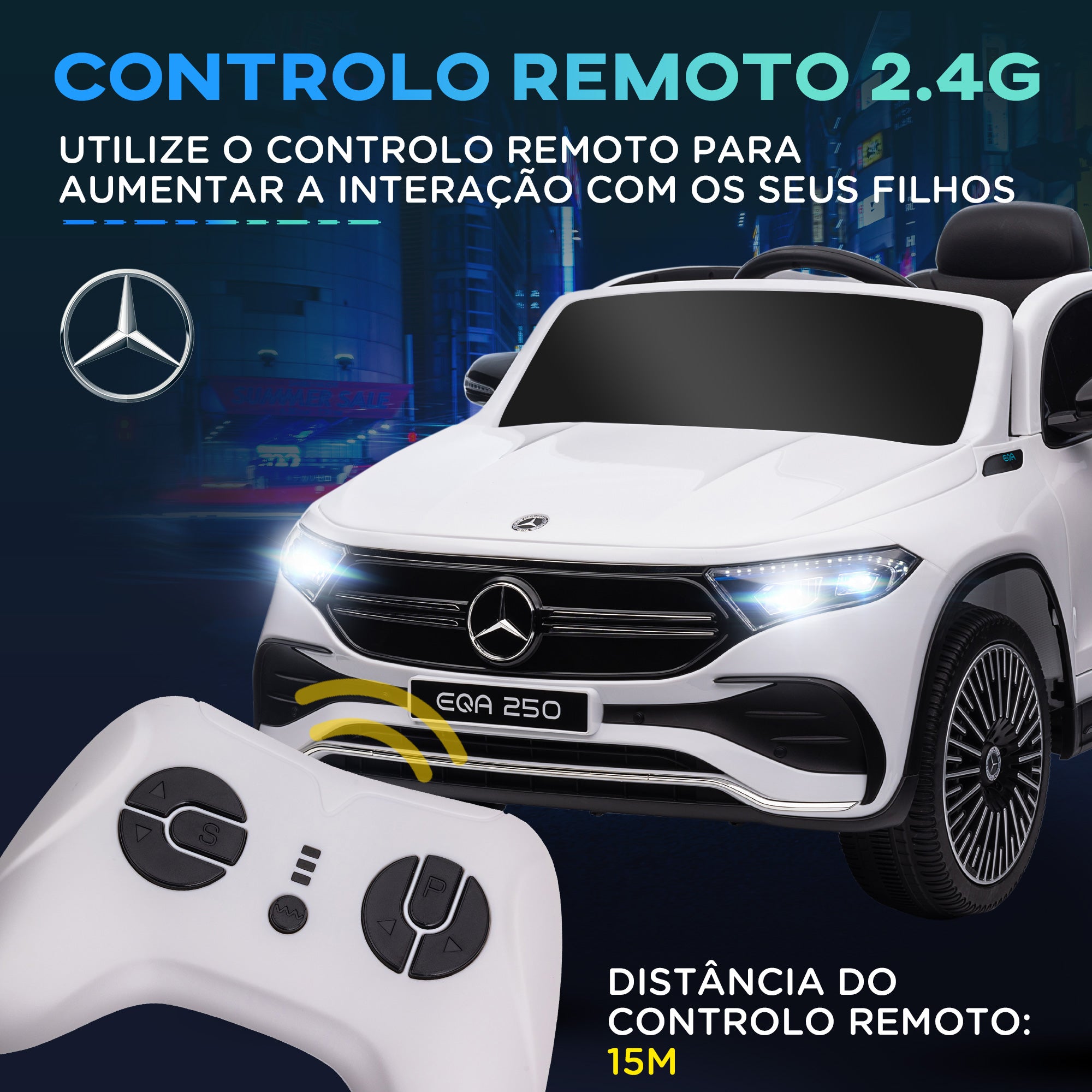 Carro Elétrico para Crianças – 111,5x69x52,5 cm – Branco – PP e metal