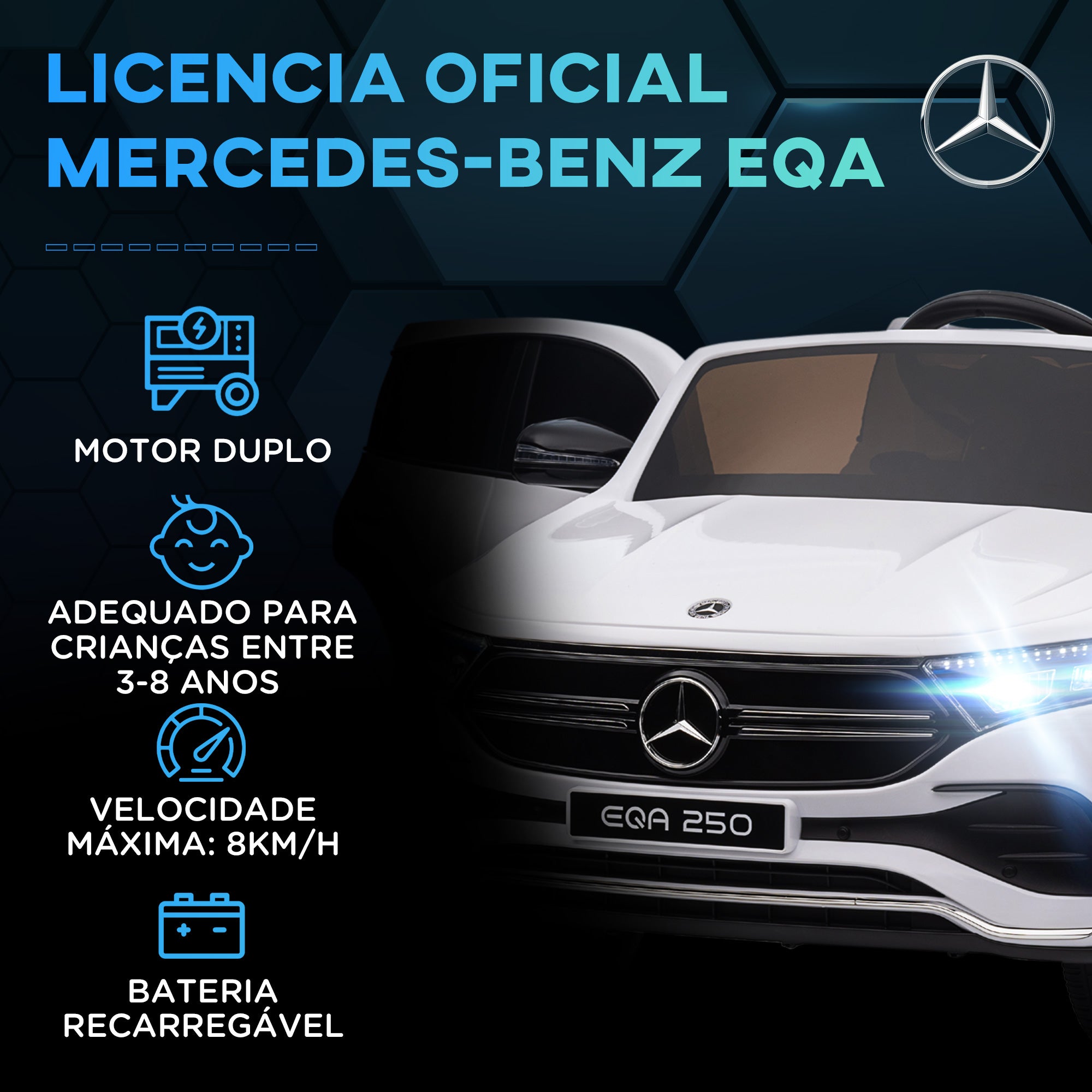 Carro Elétrico para Crianças – 111,5x69x52,5 cm – Branco – PP e metal