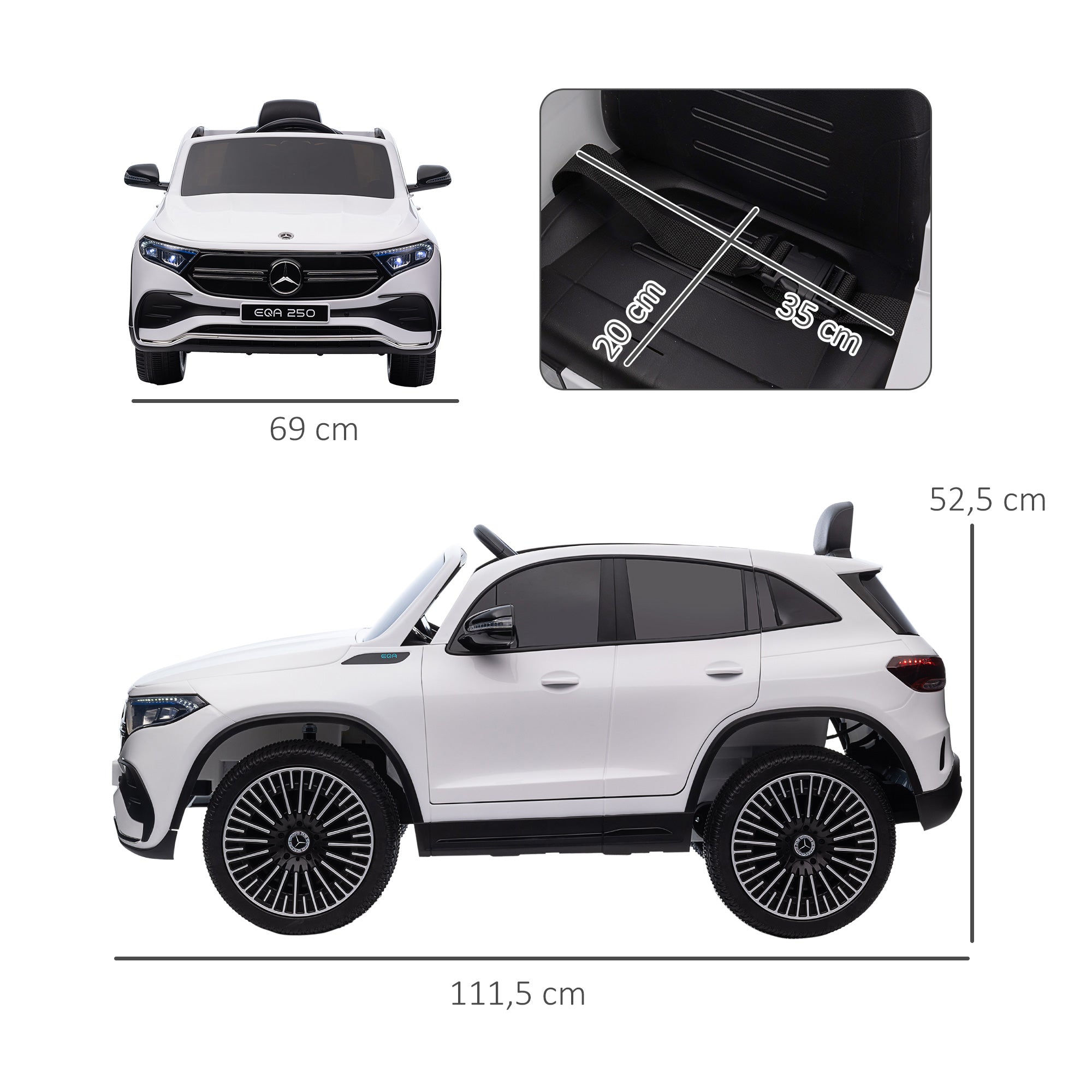 Carro Elétrico para Crianças – 111,5x69x52,5 cm – Branco – PP e metal