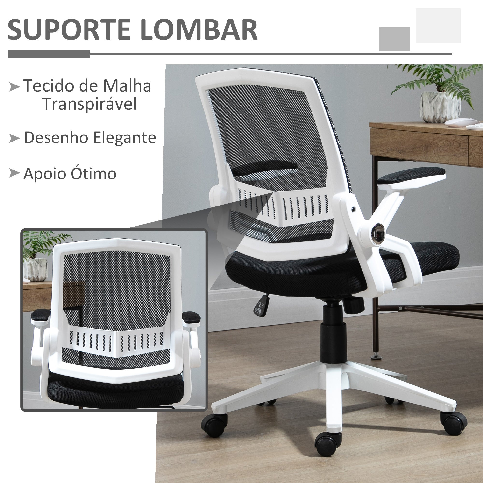 Cadeira de Escritório Ergonômica Preto 61x61x104cm