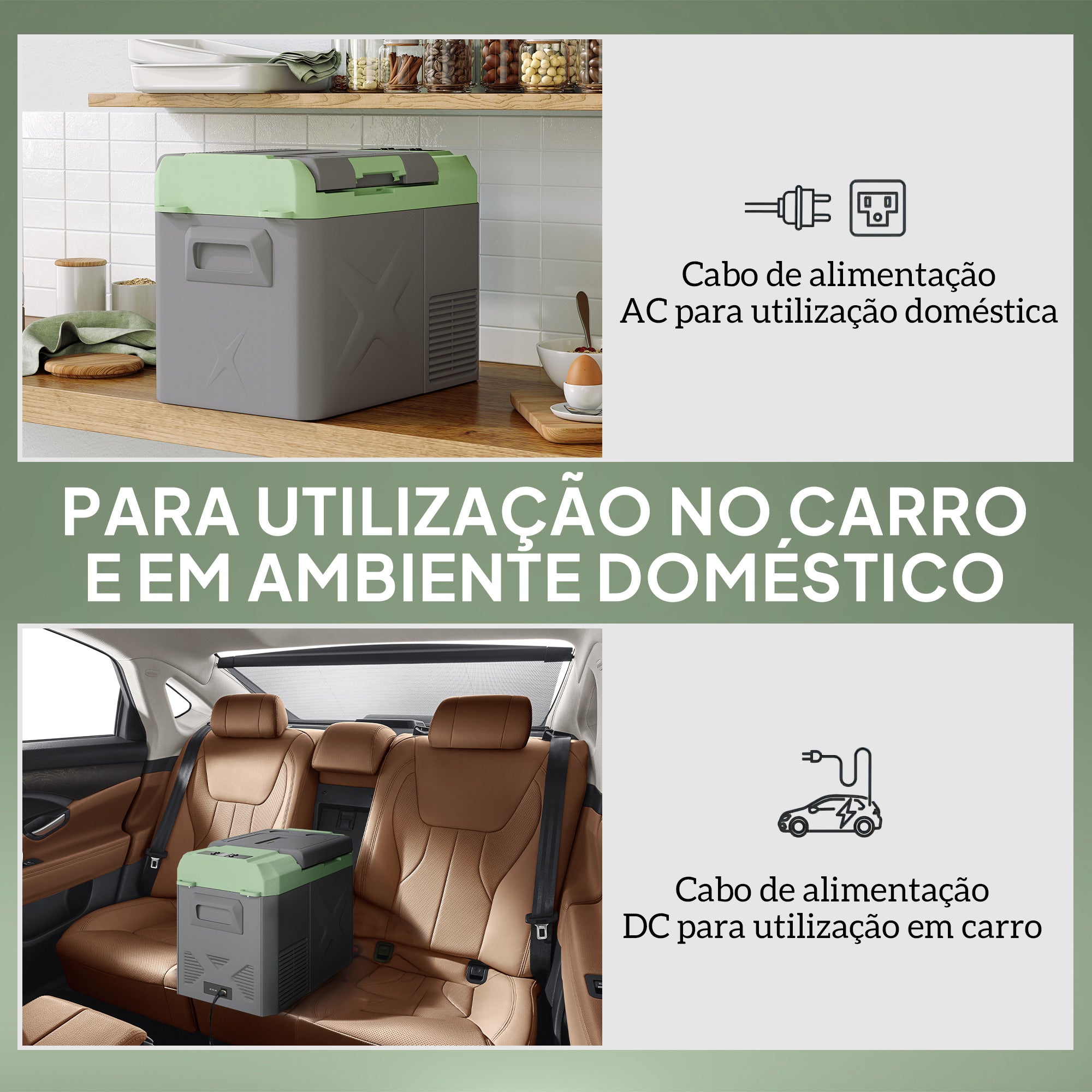 Geleira Portátil Elétrica 24,2L Cinza e Verde - 60,2x33,4x41,4 cm