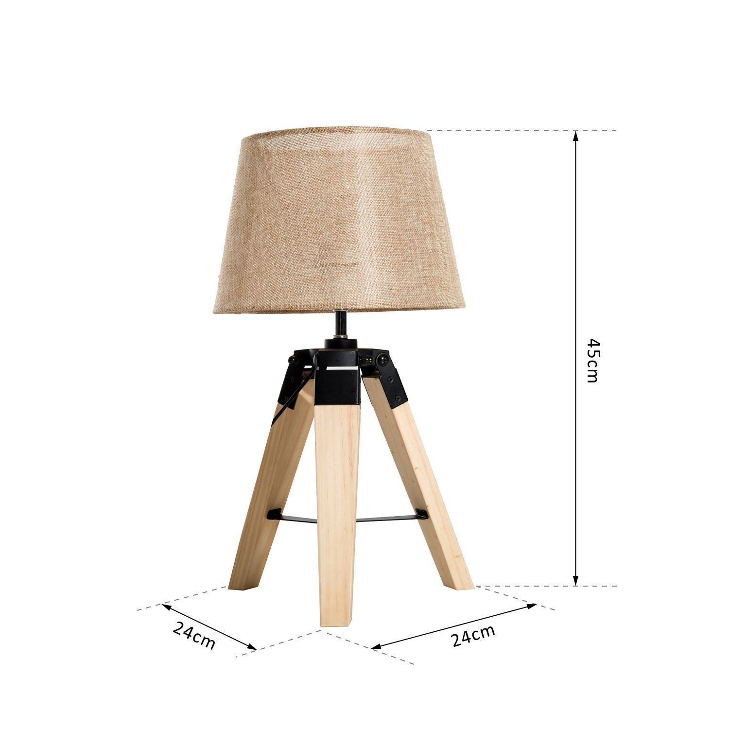 Candeeiro de Mesa 24x24x45cm - Cor Creme e Madeira
