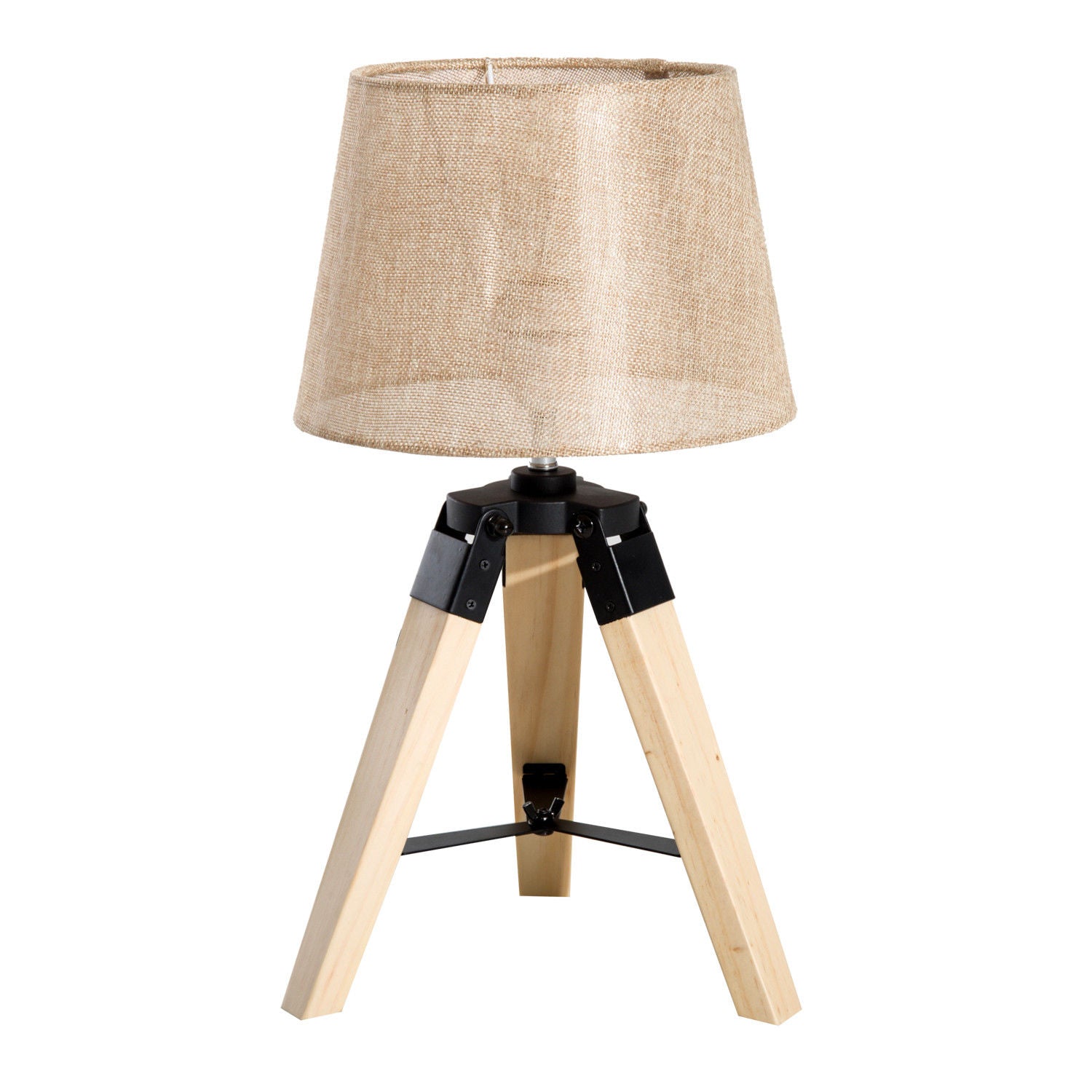 Candeeiro de Mesa 24x24x45cm - Cor Creme e Madeira