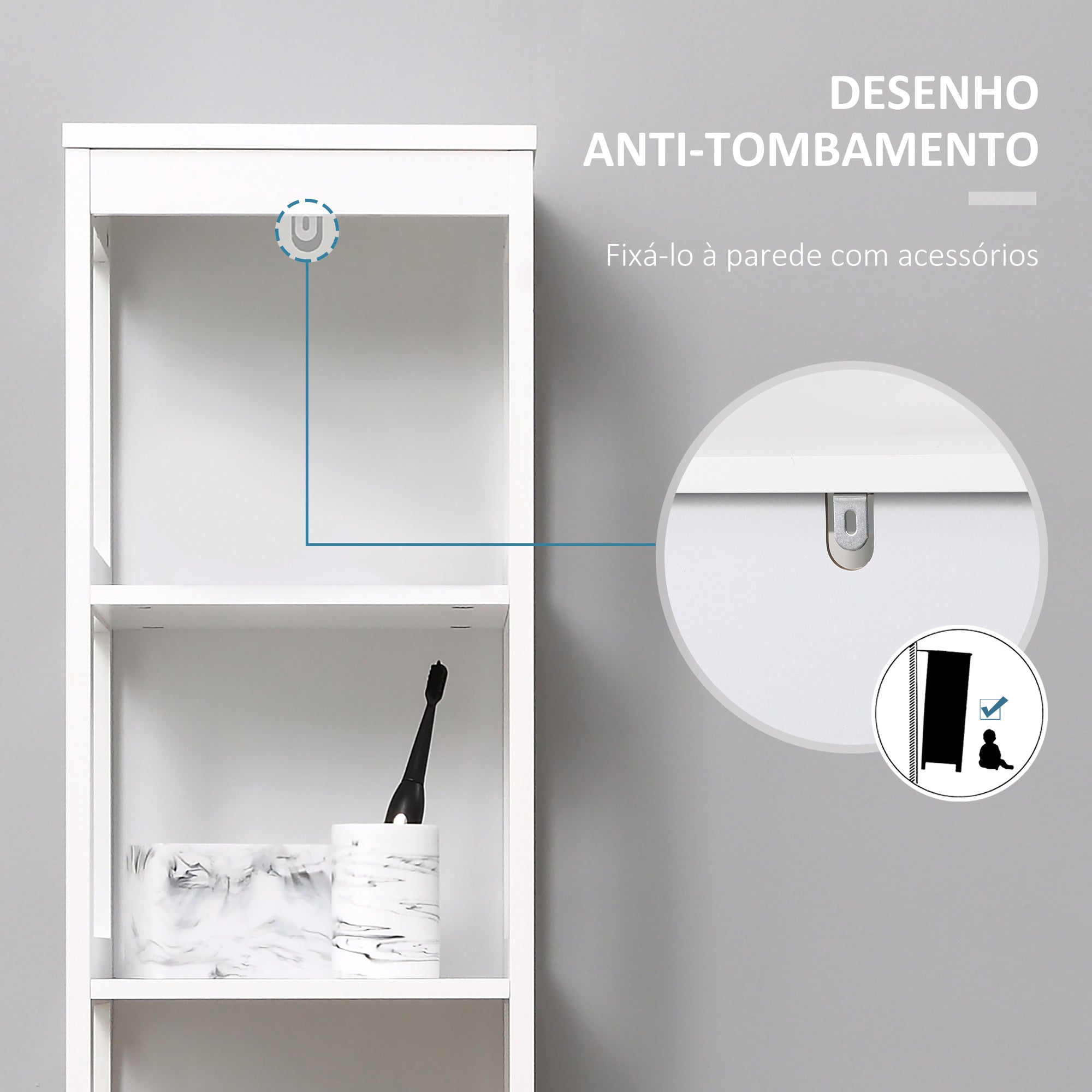 Estante de Casa de Banho 5 Níveis 30x30x140cm Branco