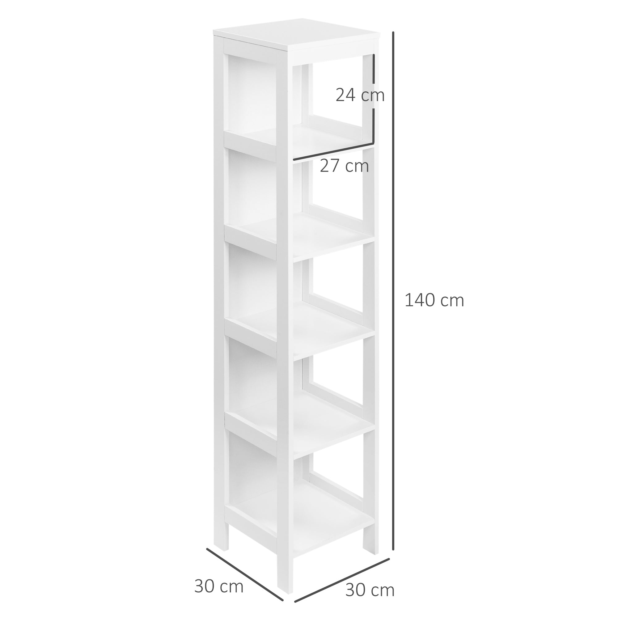 Estante de Casa de Banho 5 Níveis 30x30x140cm Branco