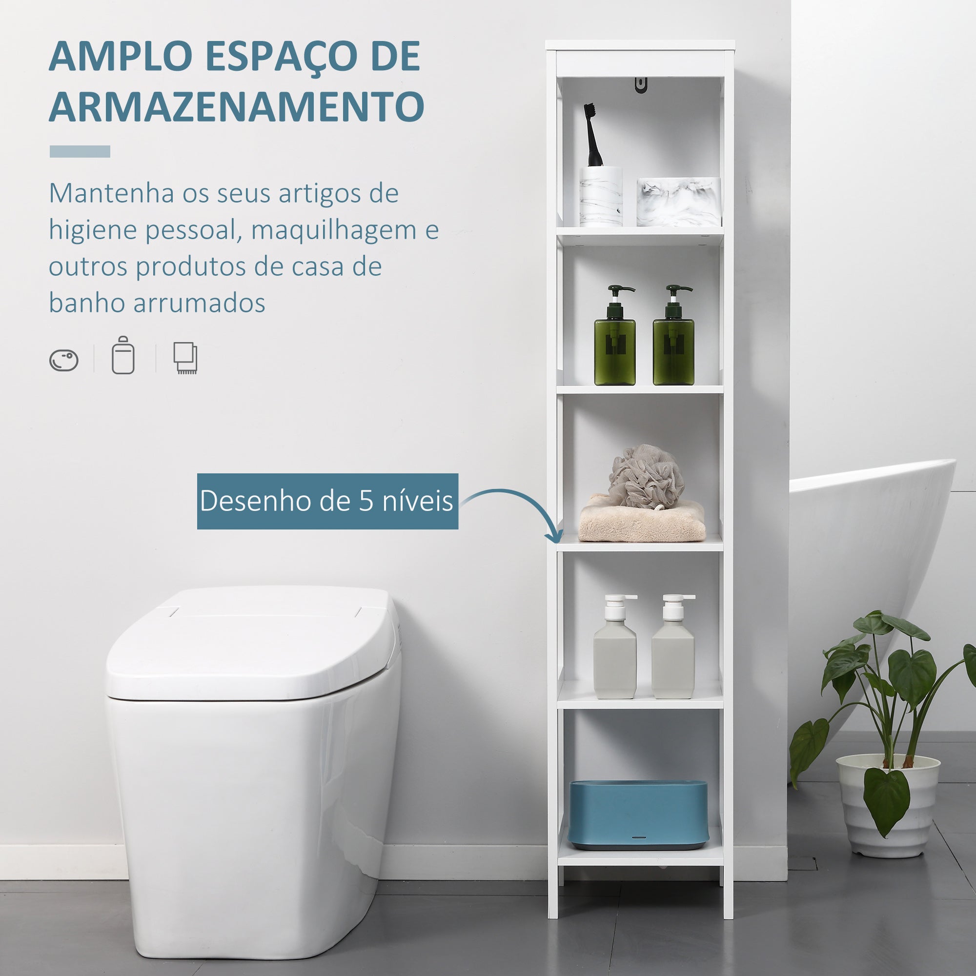 Estante de Casa de Banho 5 Níveis 30x30x140cm Branco