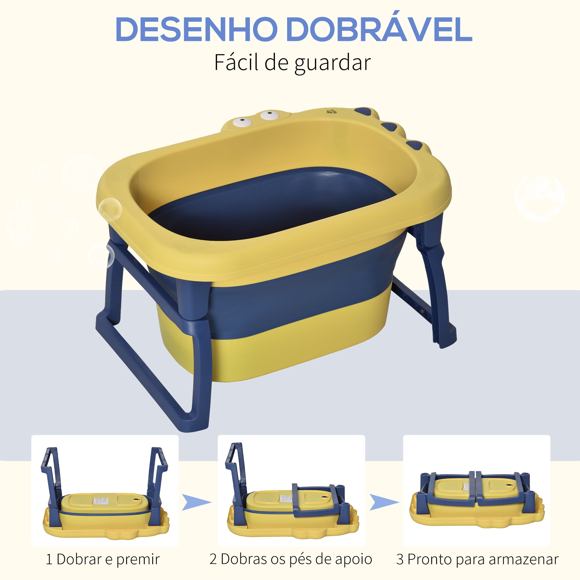 Banheira Dobrável para Bebé – 75,3x55,4x43cm – Azul e Amarelo – Polipropileno e TPE