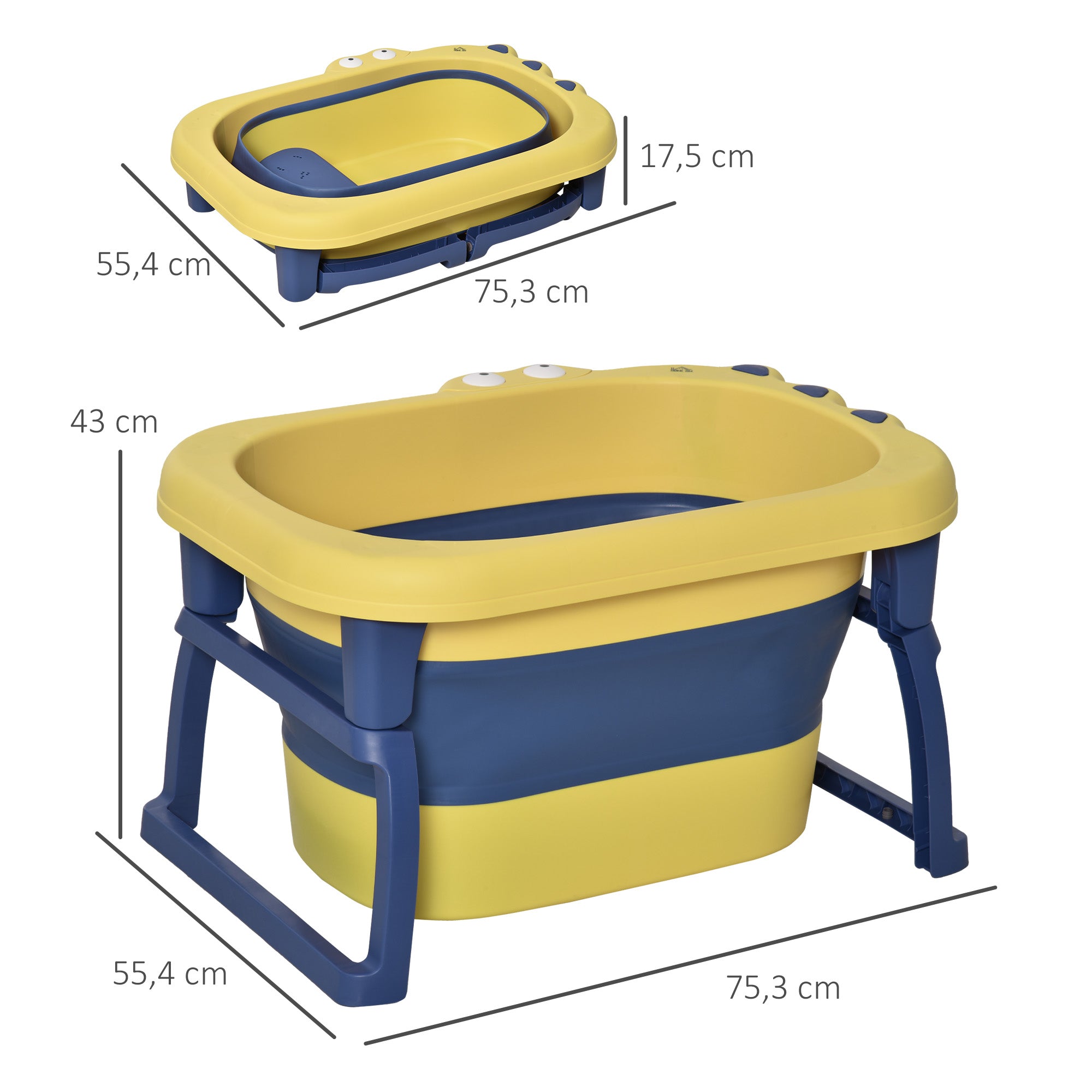 Banheira Dobrável para Bebé – 75,3x55,4x43cm – Azul e Amarelo – Polipropileno e TPE