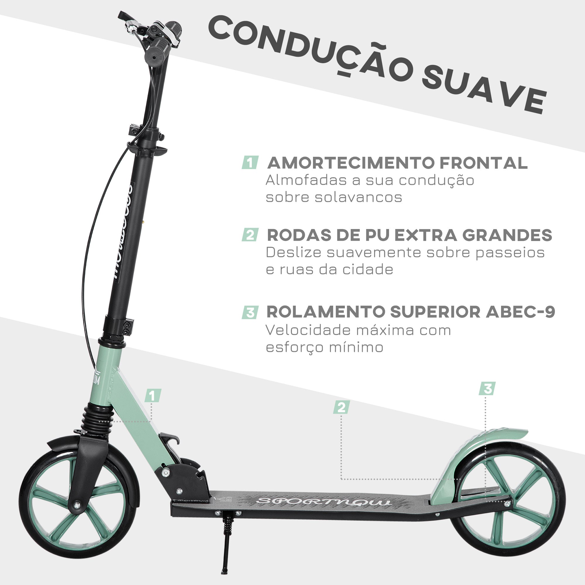 Trotinete Dobrável para Adultos e Crianças - 91.5x36.5x104cm - Preto e Verde
